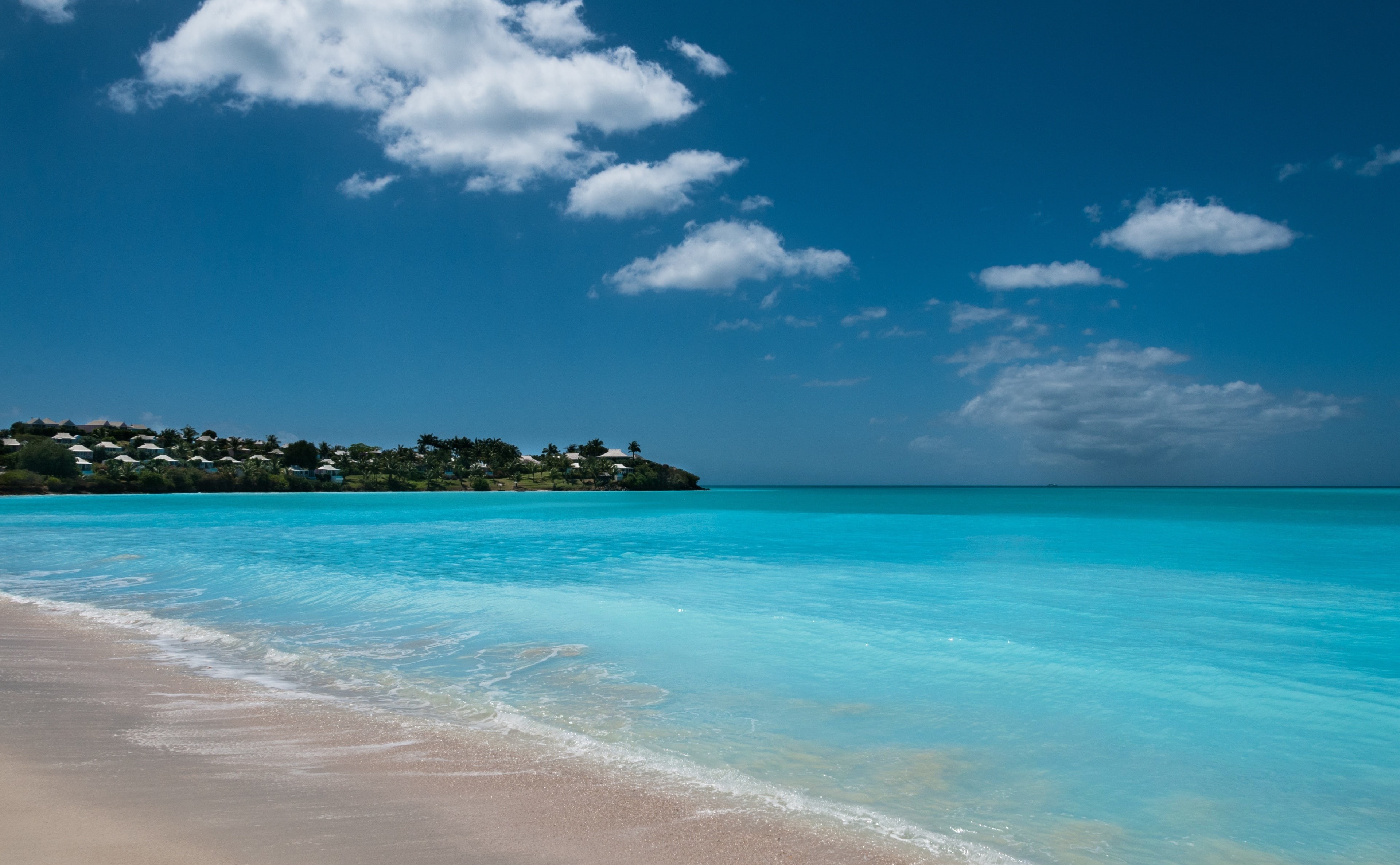 water, beauty in nature, tranquil scene, land, Trip, idyllic, shore, nature, horizon, Travel, Antilles, day, 4K, westindies, cloud - sky, valley, horizon over water, HD Wallpaper