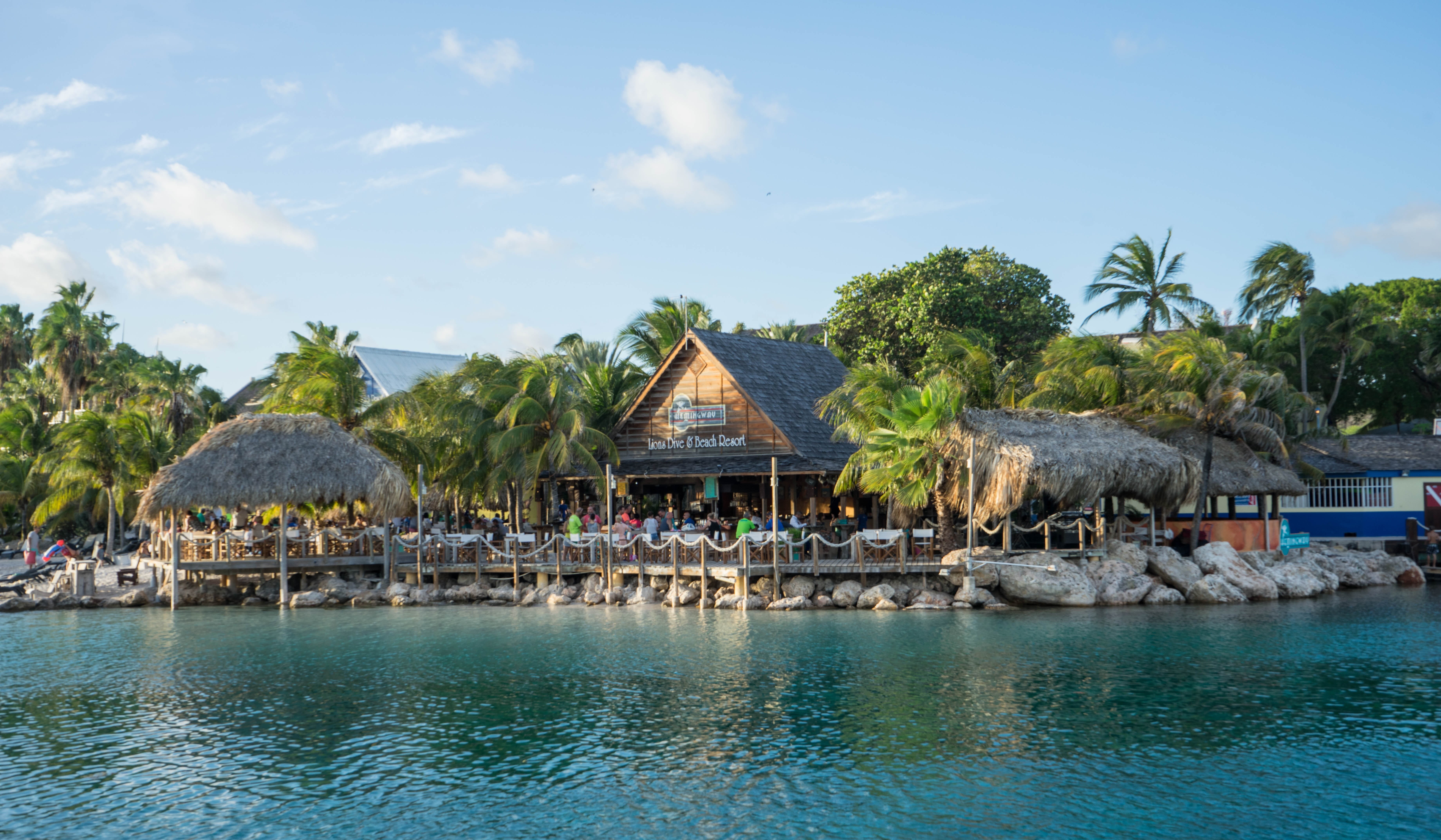 brown, sky, wooden, tree, caribbean, antilles, resort, built structure, travel, near, palm tree, travel destinations, dutch, building exterior, blue, body, HD Wallpaper