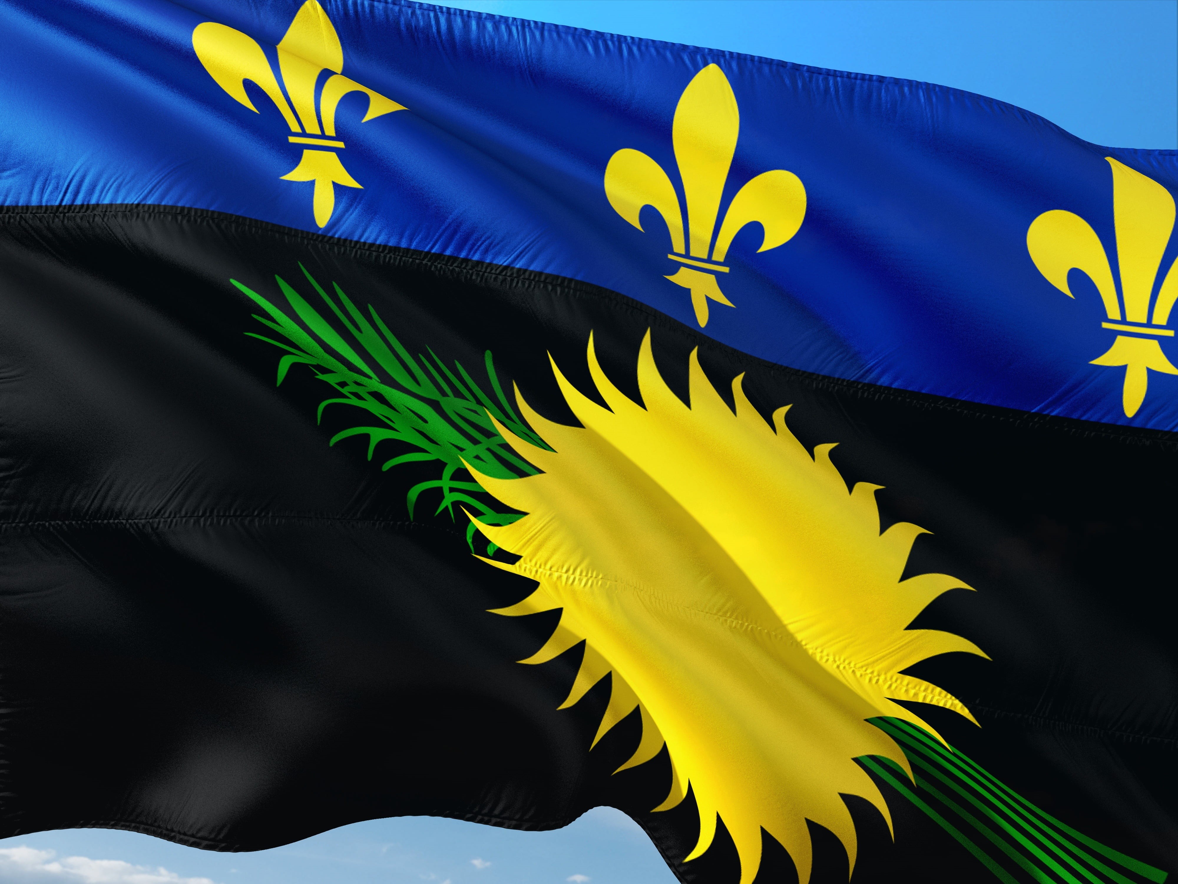 guadeloupe, flag, close-up, low angle view, france, vibrant color, finance, small-antilles, no people, blue, nature, department of, gwada, symbol, international, HD Wallpaper