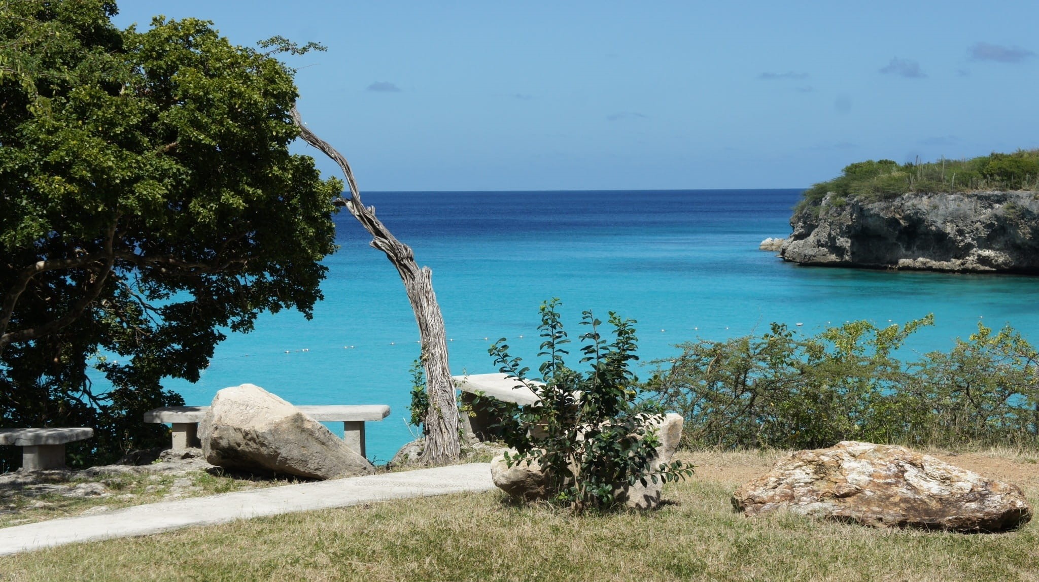 tranquil scene, Island, rest, scenics, turquoise, cliffs, beauty in nature, Coast, beach, abc islands, day, no people, sky, growth, netherlands antilles, HD Wallpaper