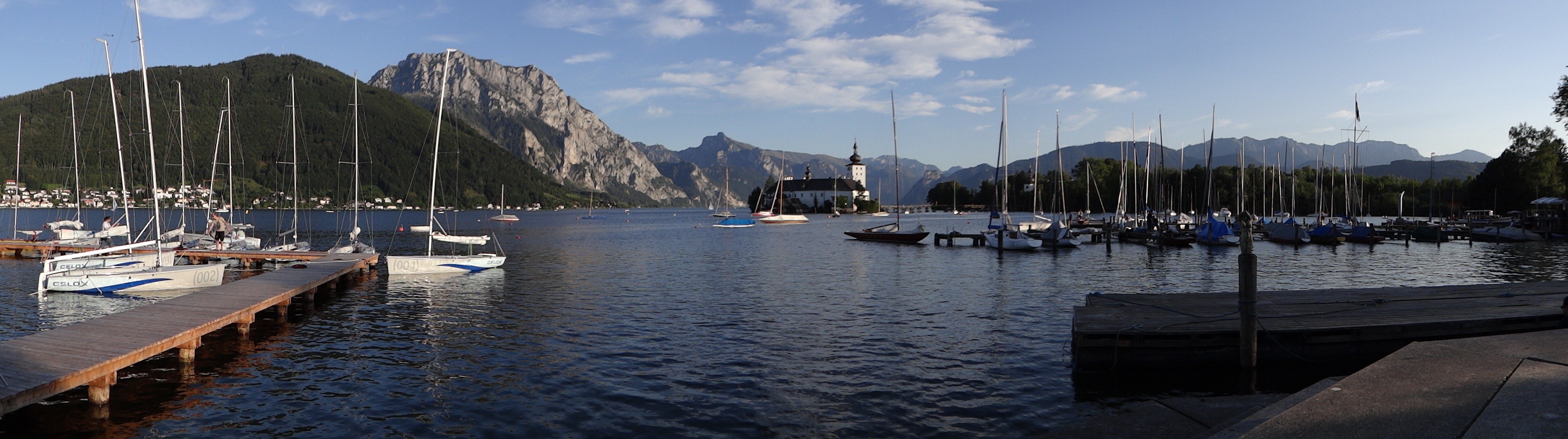 harbor, summer, traunstein, sailboat, outdoors, 2K, day, pier, yacht, lake, bergsee, traunsee, sky, nature, scenics - nature, cloud - sky, mode of transportation, HD Wallpaper