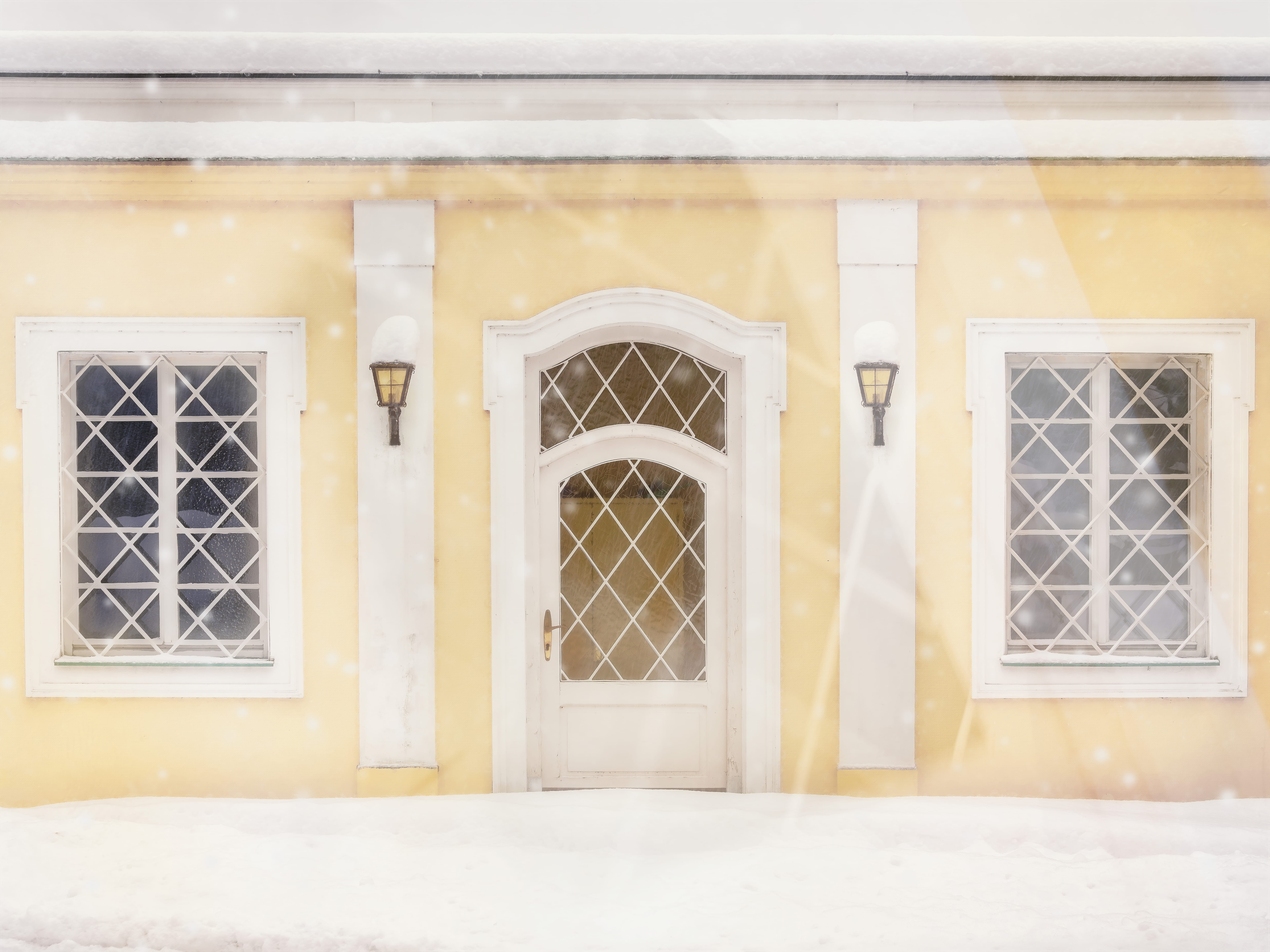 snowy, security, winterscene, daytime, 8K, outdoors, window frame, no people, snow, day, winter, lamps, flooring, gmunden, architecture, protection, white, HD Wallpaper