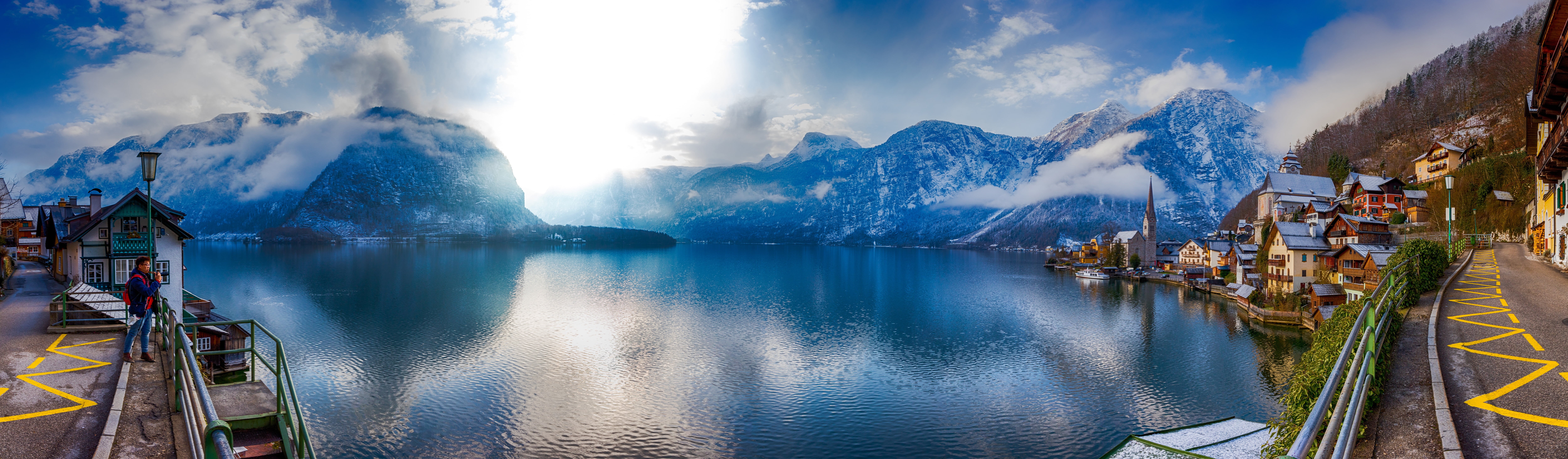 8K, Hallstatt, Alps, Austria, mountains, home, Lake Hallstatt, lake, promenade, HD Wallpaper