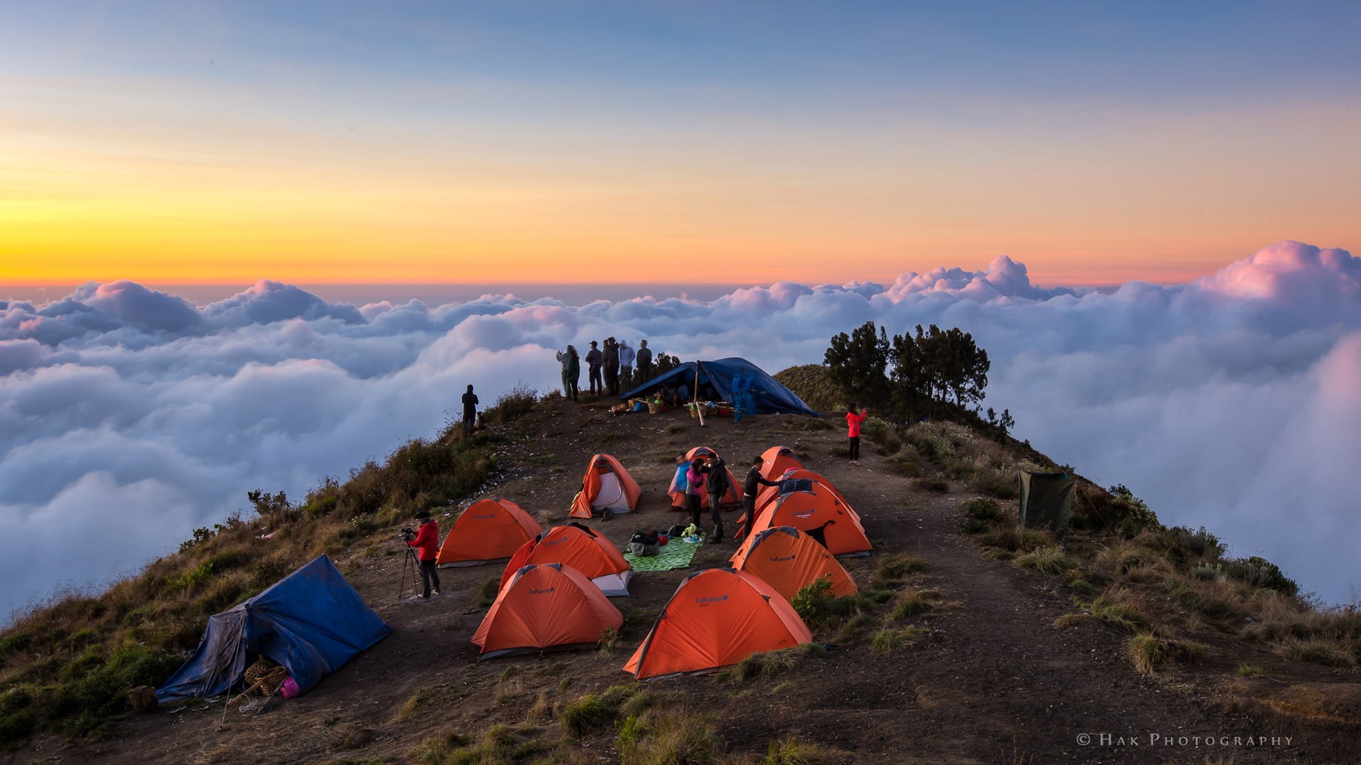 nature, lot, hd, sunset, orange, tent, tents, clouds, blue, 1080P, dome, HD Wallpaper