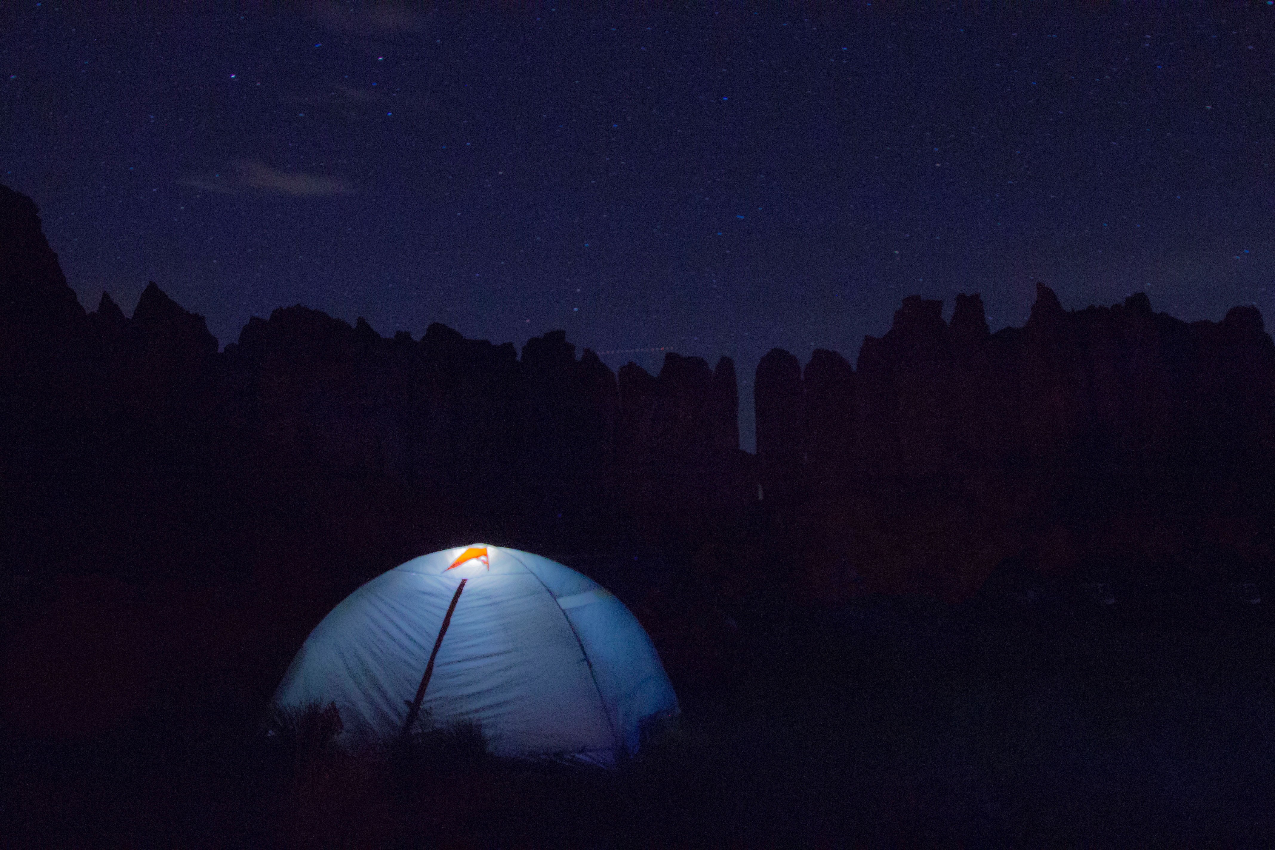 outdoors, astronomy, landscape, space, star - space, beauty in nature, nighttime, travel, scenics - nature, tent, stars, blue, outdoor, trees, dark, exploration, HD Wallpaper