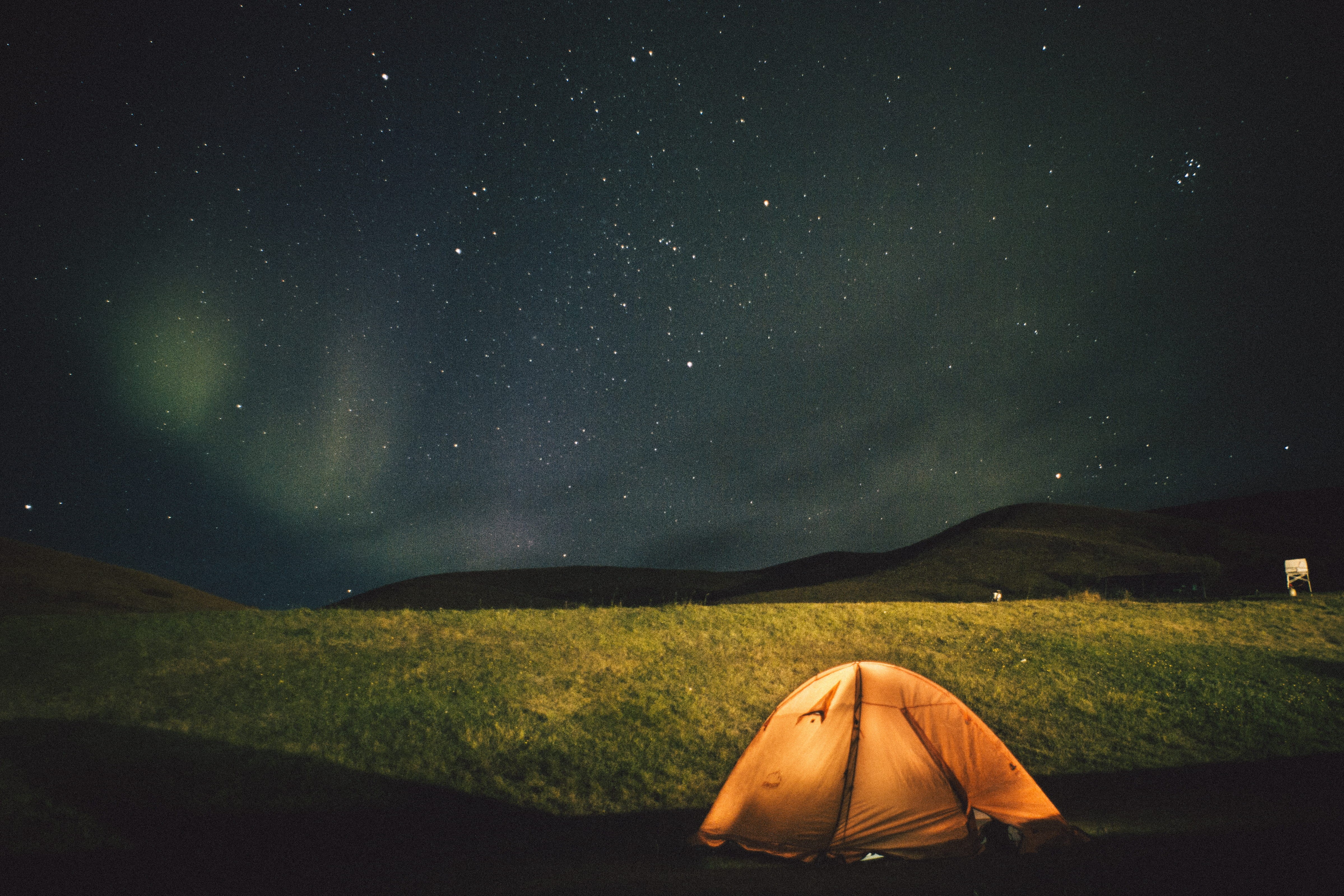 scenics - nature, mountain, space, time, hill, northern light iceland, tranquil scene, star, night, astronomy, star - space, hillside, landscape, field, HD Wallpaper