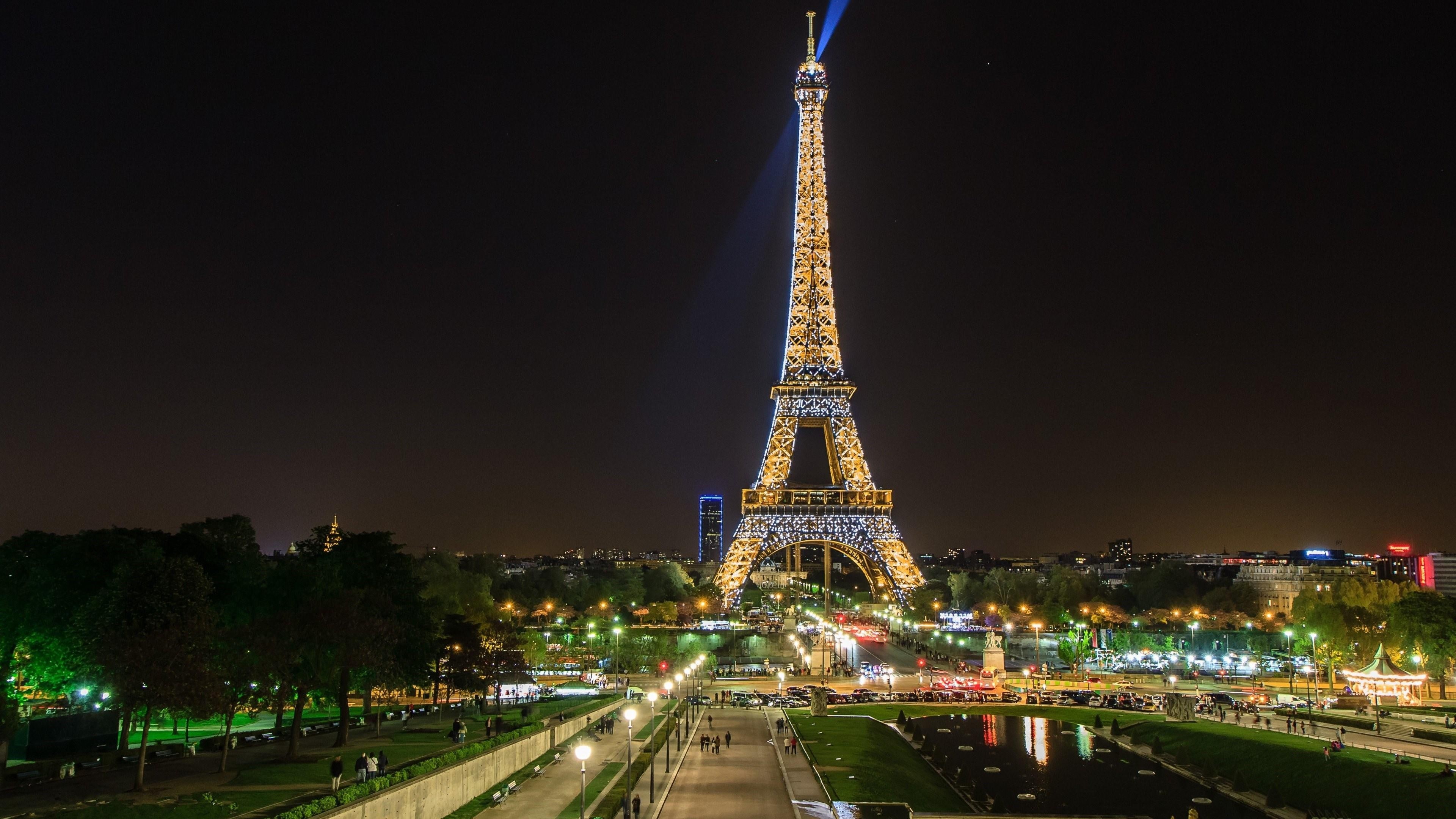 europe, night, eiffel tower, cityscape, 4K, city lights, tower, paris, HD Wallpaper