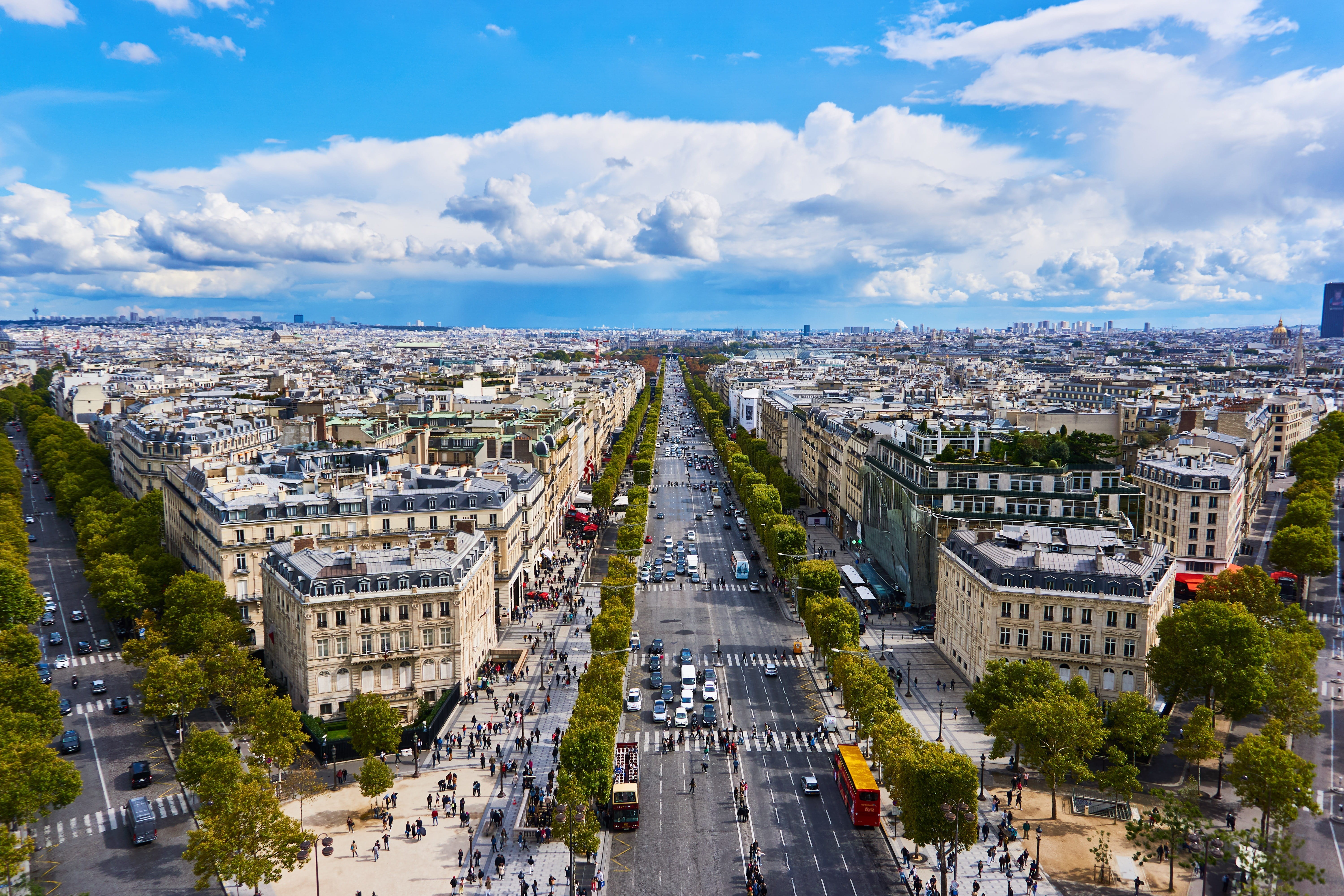 car, city view, outlook, residential district, panorama, outdoors, built structure, building, france, champs-elysee, nature, 5K, landmark, high angle view, HD Wallpaper