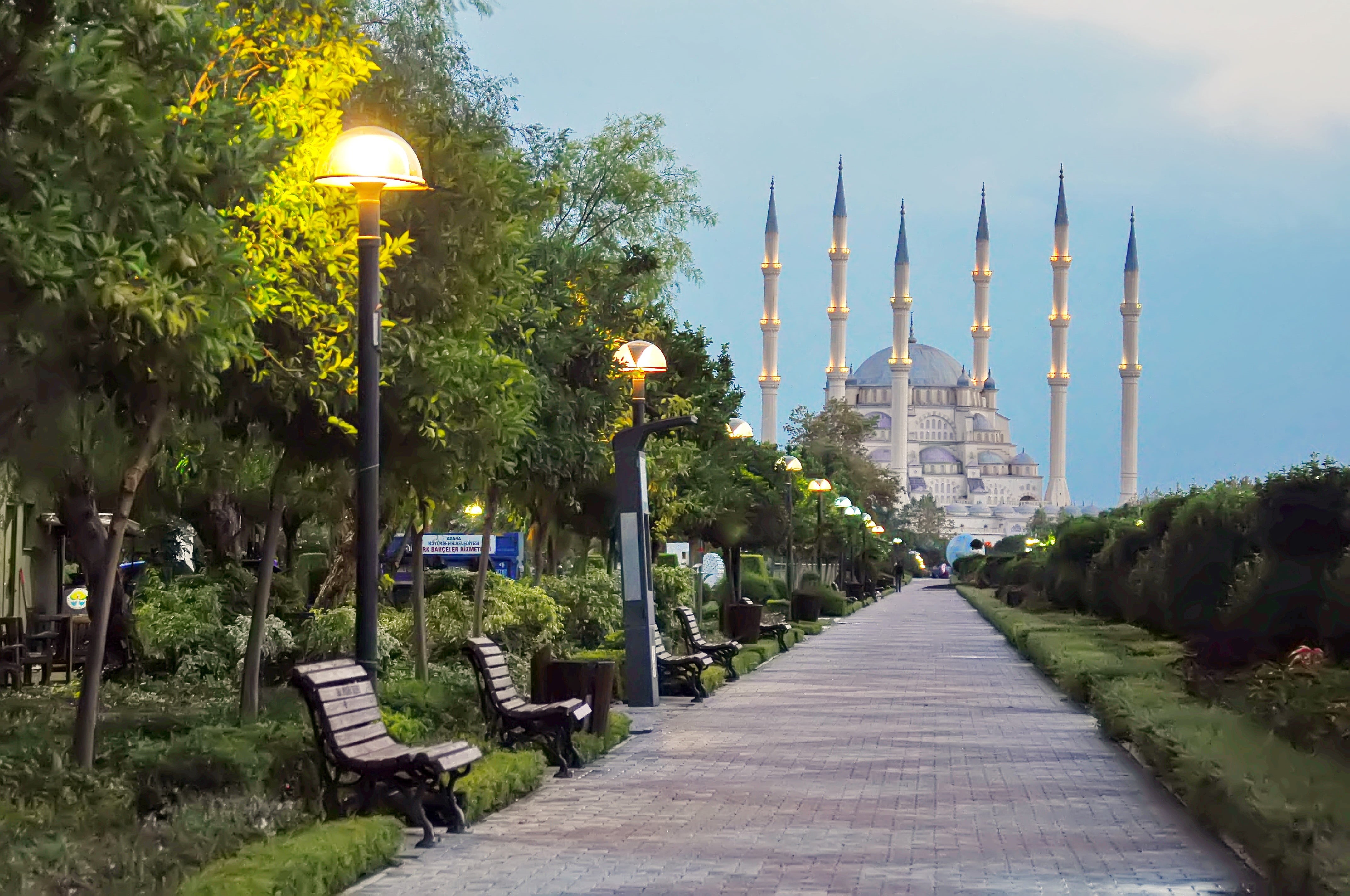 direction, plant, no people, building exterior, city, 4K, adana, tree, built structure, lighting equipment, street light, building, footpath, travel destinations, HD Wallpaper