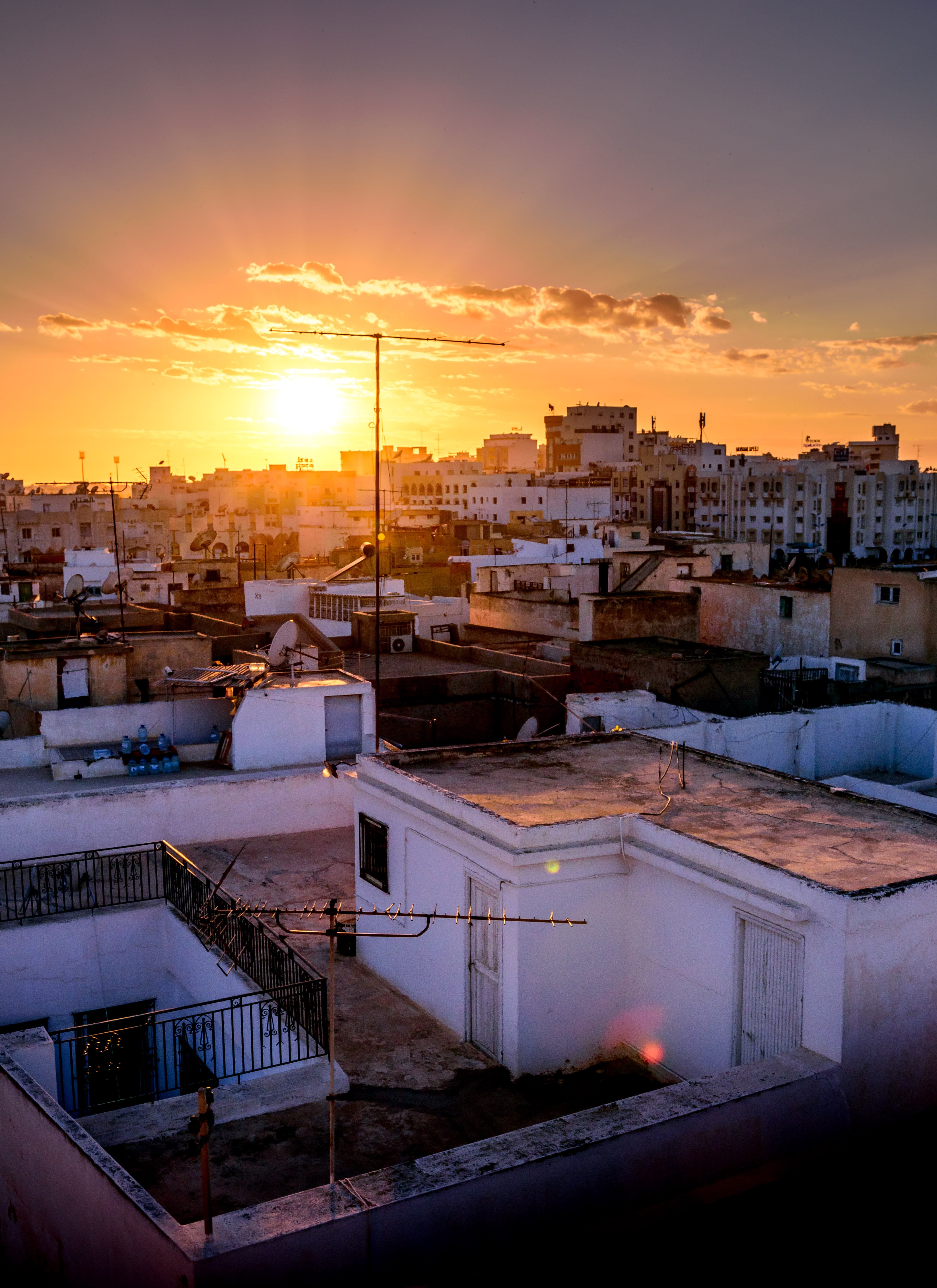 5K, snow, warm, evening, old town, nature, building, tunisia, yellow, white, cold temperature, tunisie, no people, medina, city, sunset, sky, Phone HD Wallpaper