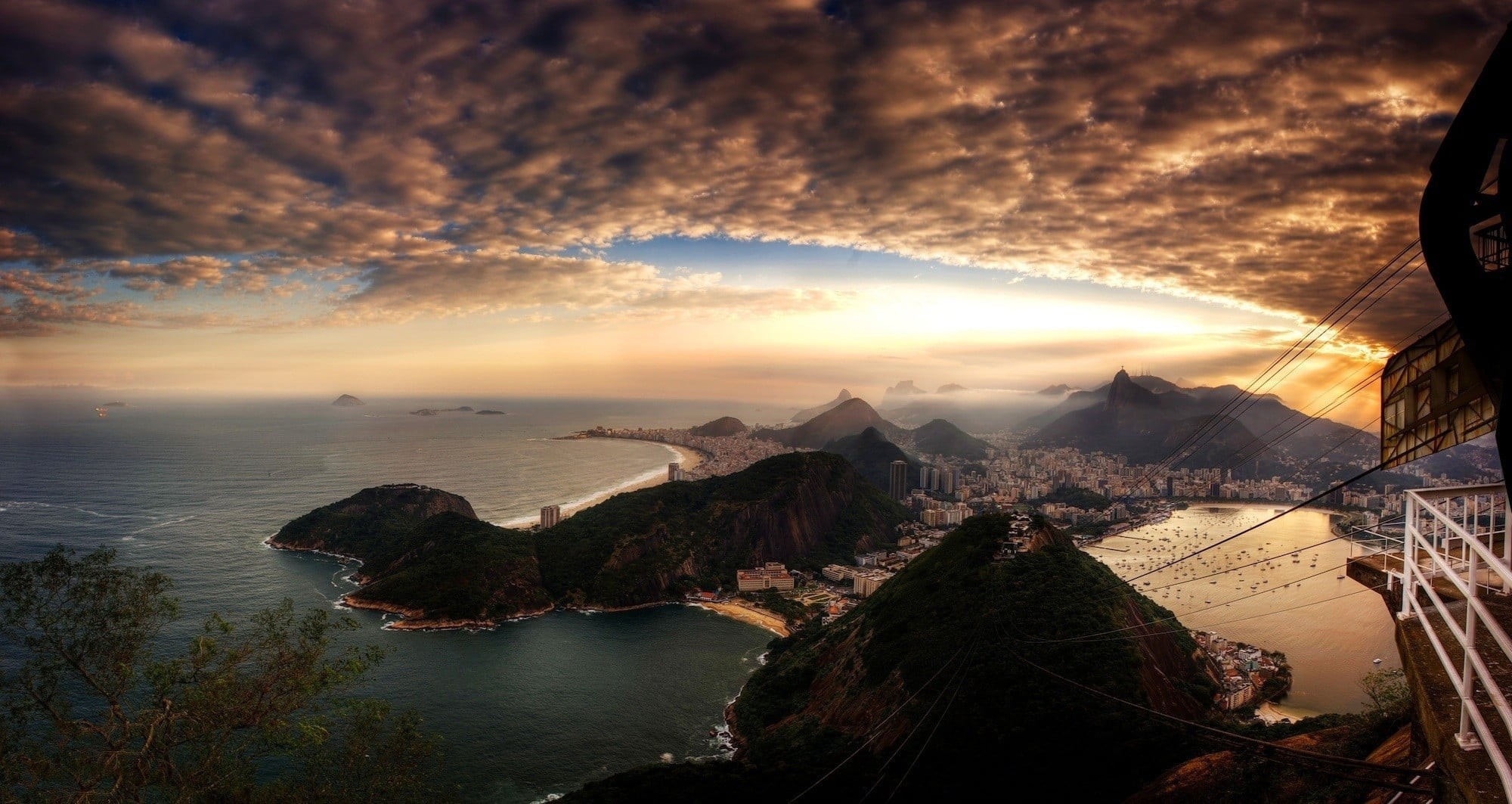 sky, Copacabana, cityscape, non-urban scene, tranquil scene, beauty in nature, mountain, brown, sea, tranquility, nature, outdoors, rock - object, water, HD Wallpaper