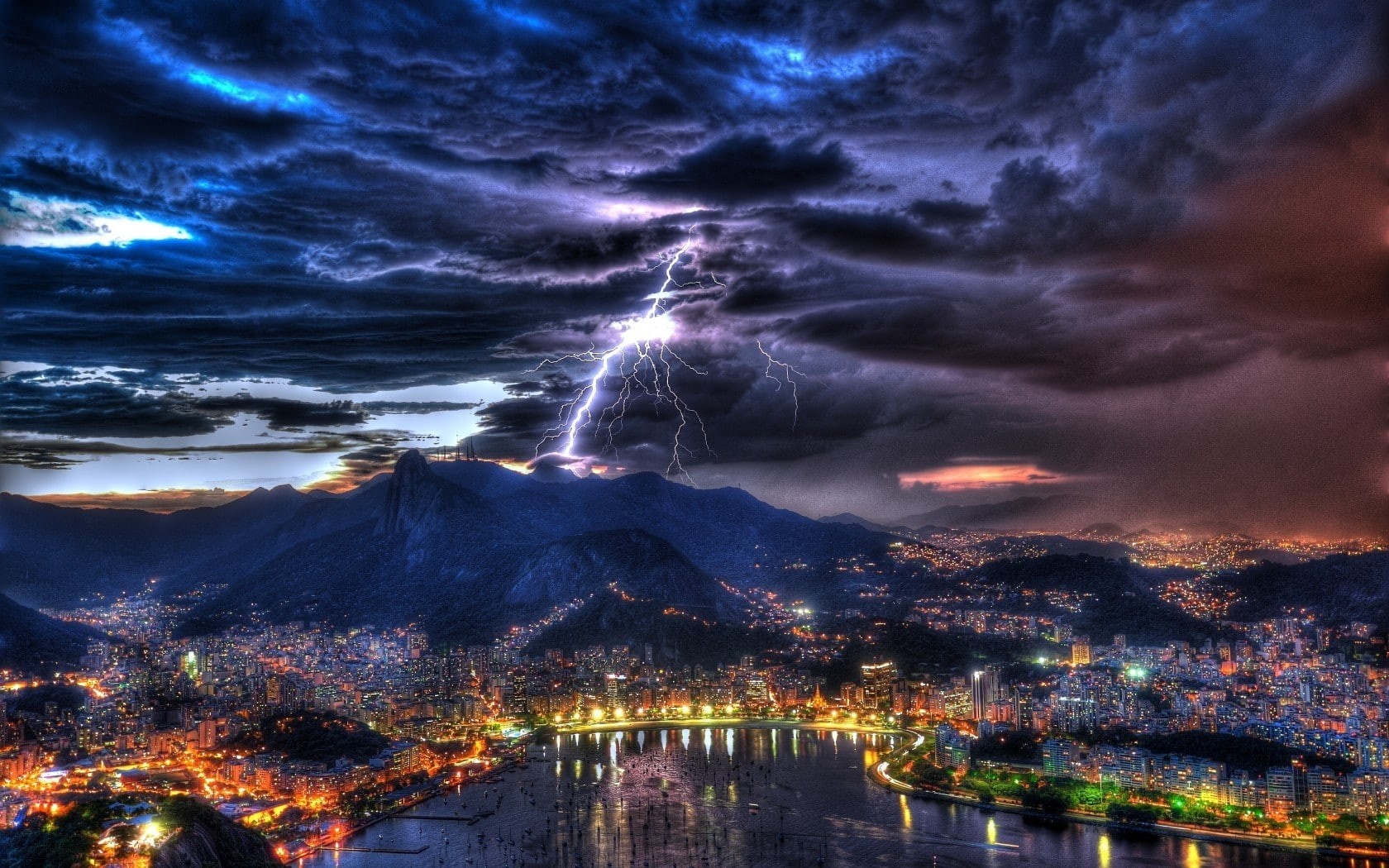 janeiro, 720P, view, night, city, thunder, rio, de, clouds, rio de janeiro, HD Wallpaper