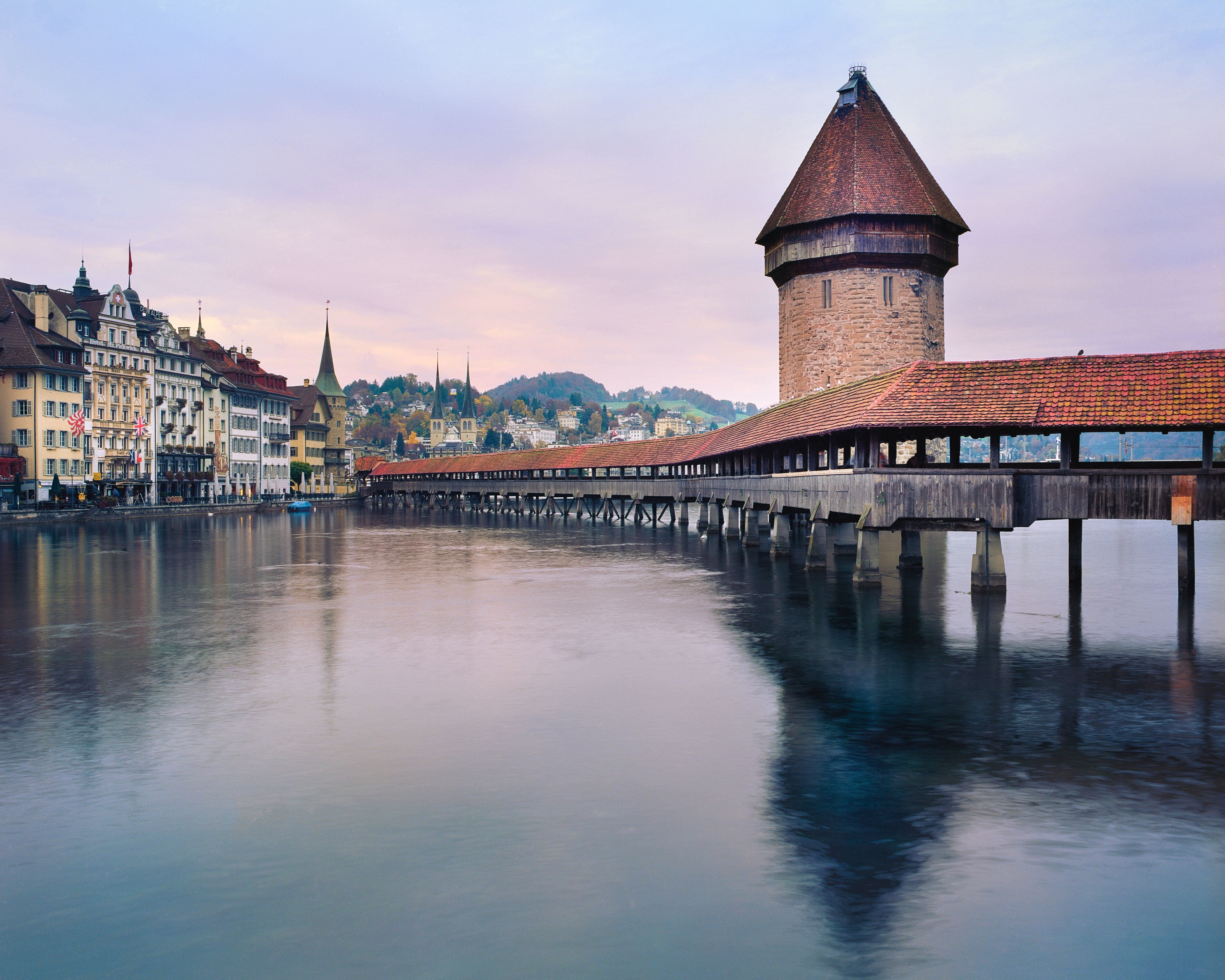 suisse, lucerne, bridge, schweiz, no people, old city, built structure, building, waterfront, luzern, building exterior, tower, reflections, city, river, HD Wallpaper