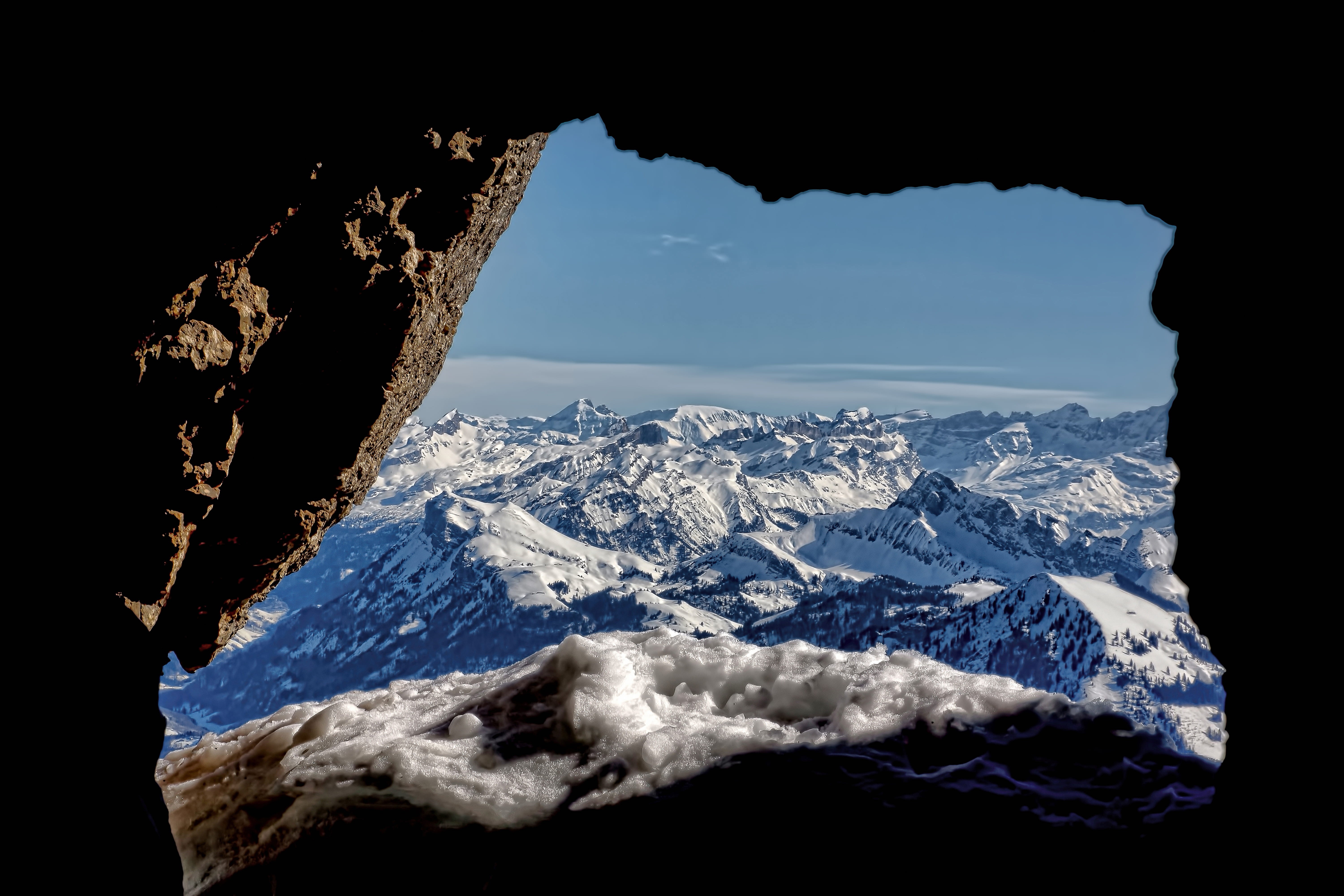 nature, geology, tranquility, cold temperature, winter, stone, environment, cold, window, switzerland, mountain range, mount pilatus, cavern, luzern, landscape, HD Wallpaper