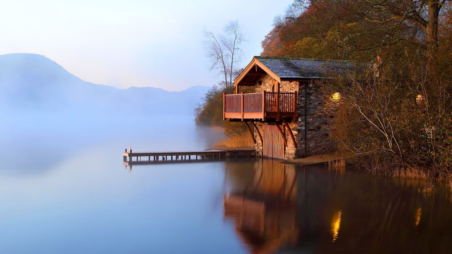 outdoors, nature, sky, lake, boathouse, sea, architecture, no people, beauty in nature, landscape, mountain, river, built structure, 1080P, ocean, trees, HD Wallpaper