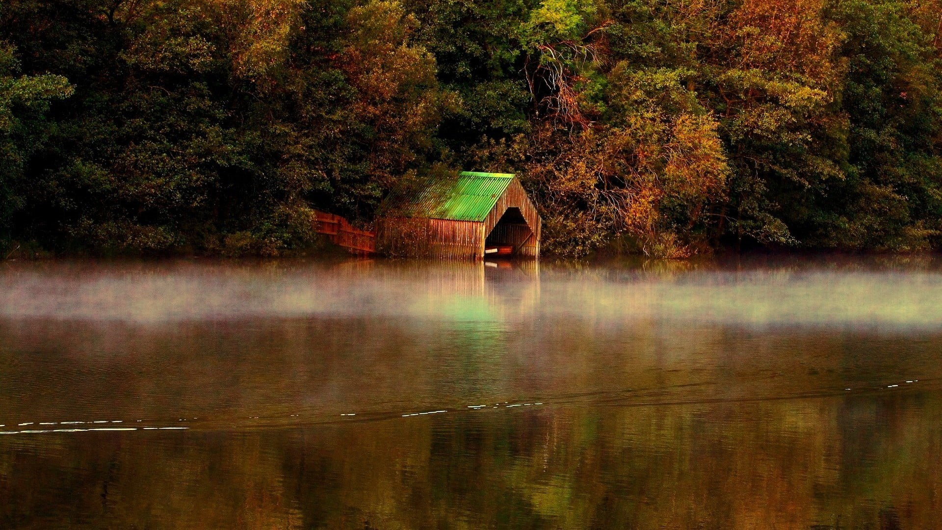 architecture, tree, beauty in nature, 1080P, vertebrate, pond, plant, autumn, no people, change, park, boathouse, ocean, tranquility, landscape, canoe, HD Wallpaper