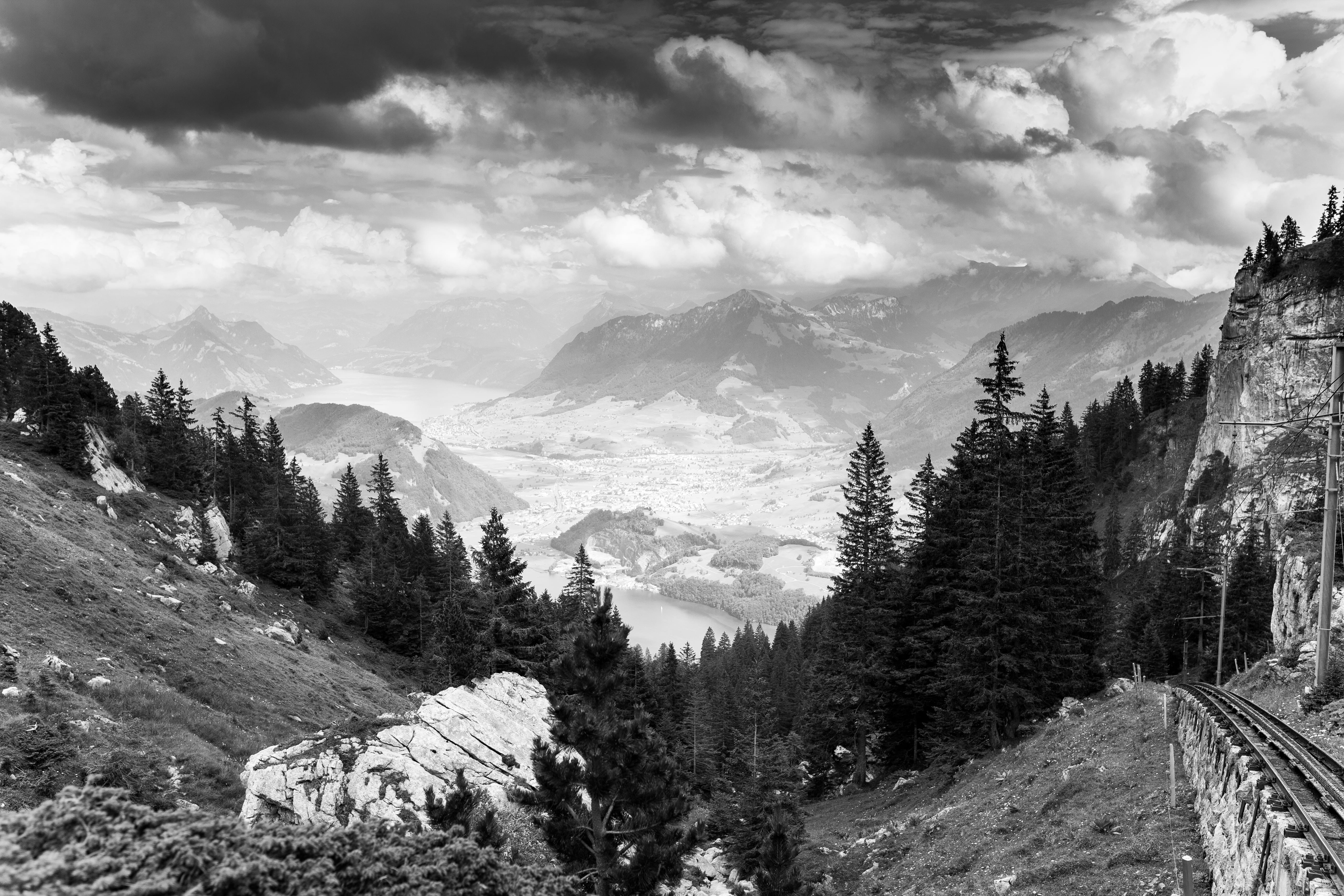 tranquility, sky, clouds, idyllic, pilatus kulm, landscape, plant, 5K, mountain peak, growth, snowcapped mountain, non-urban scene, mountain range, scenics - nature, HD Wallpaper