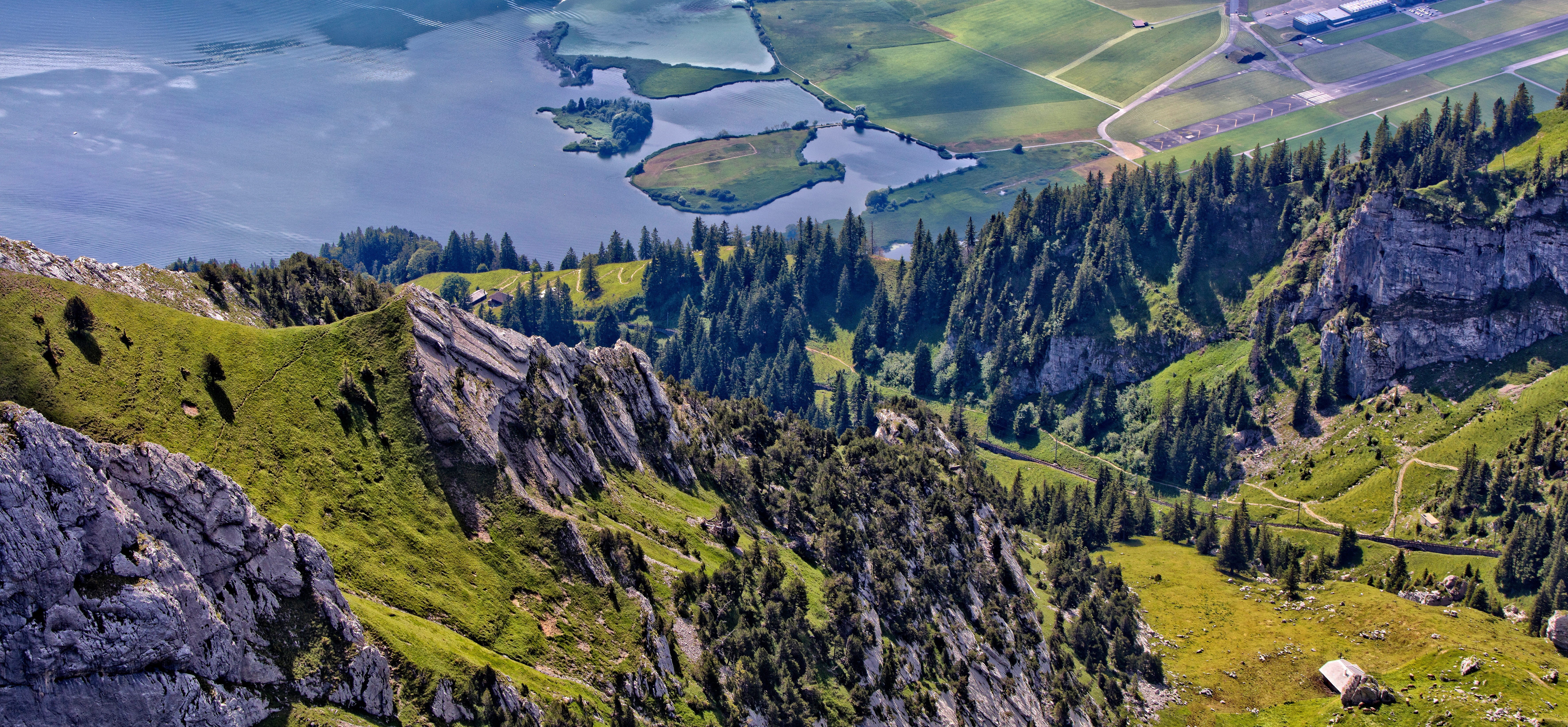 house, road, lake, coniferous tree, roch, tourism, no people, forest, beauty in nature, environment, non-urban scene, woodland, runway, pilatus, scenics - nature, HD Wallpaper