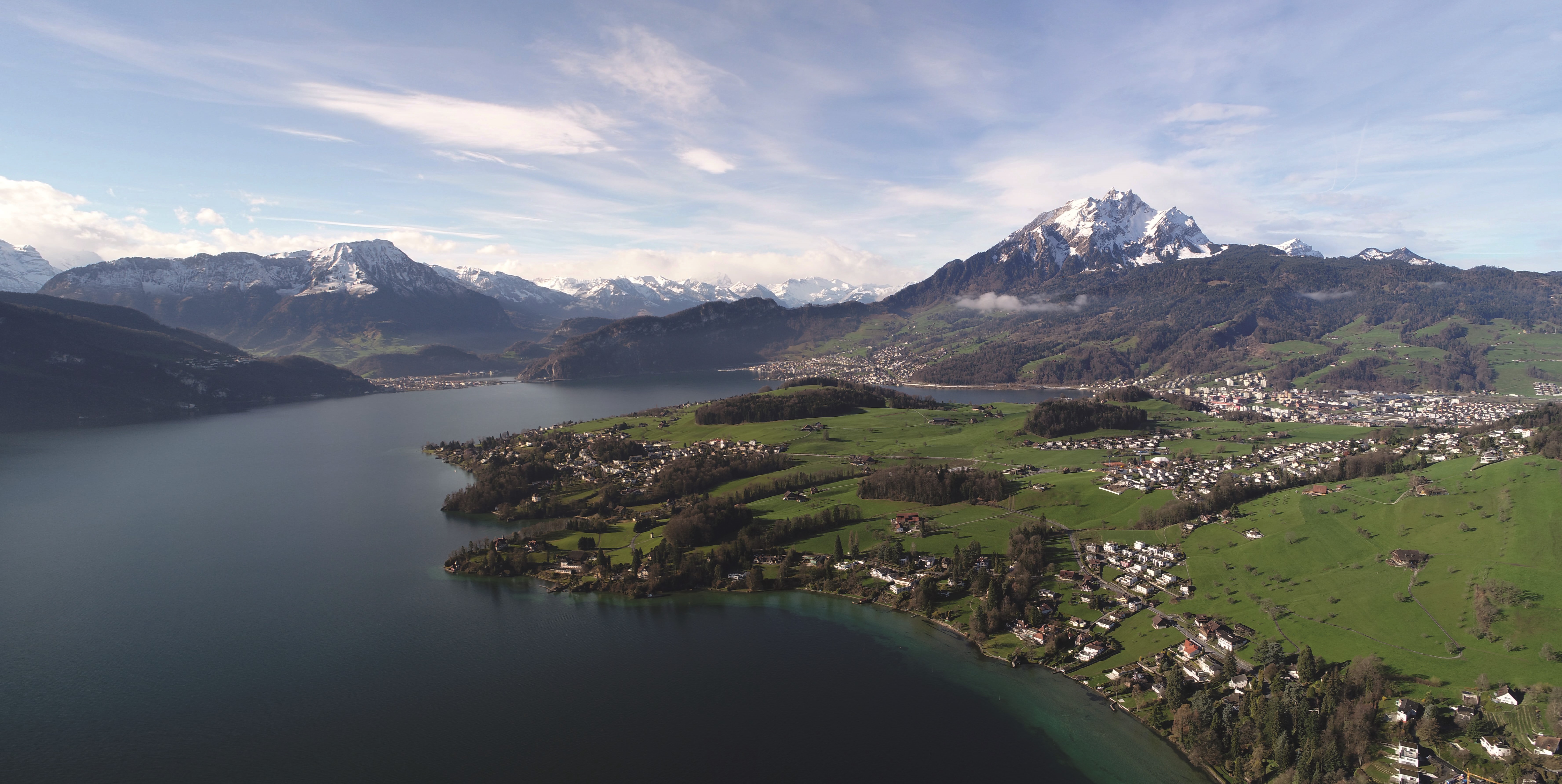 mountain, lake lucerne region, alpine, sky, nature, phantom, outdoors, drone image, water, www, surrounded, good art, pilatus, tao, view, day, lands, 5K, HD Wallpaper