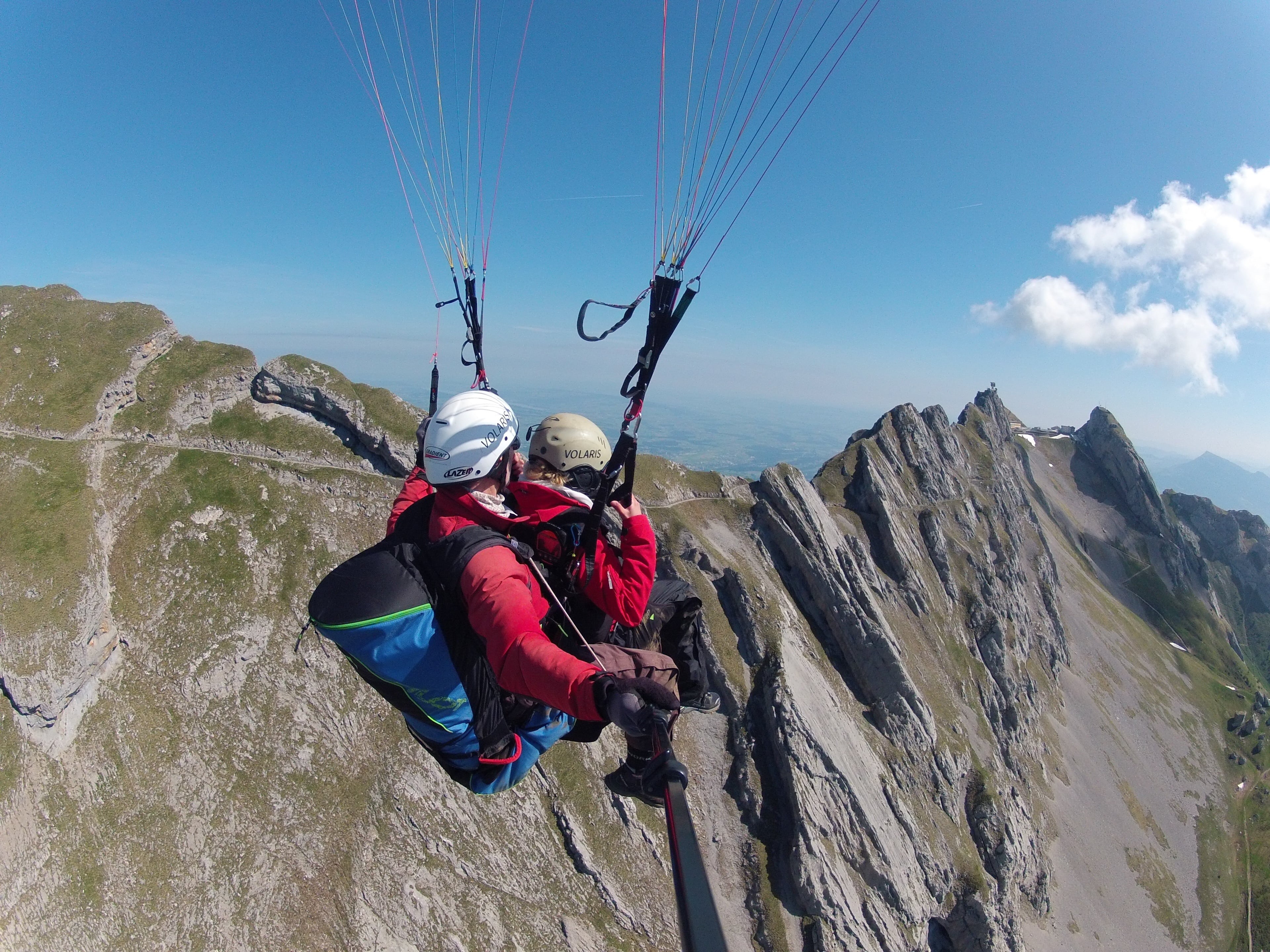 safety harness, tandem flight, hiking, skill, recreational Pursuit, leisure activity, lake lucerne region, real people, action, adventure, men, helmet, HD Wallpaper