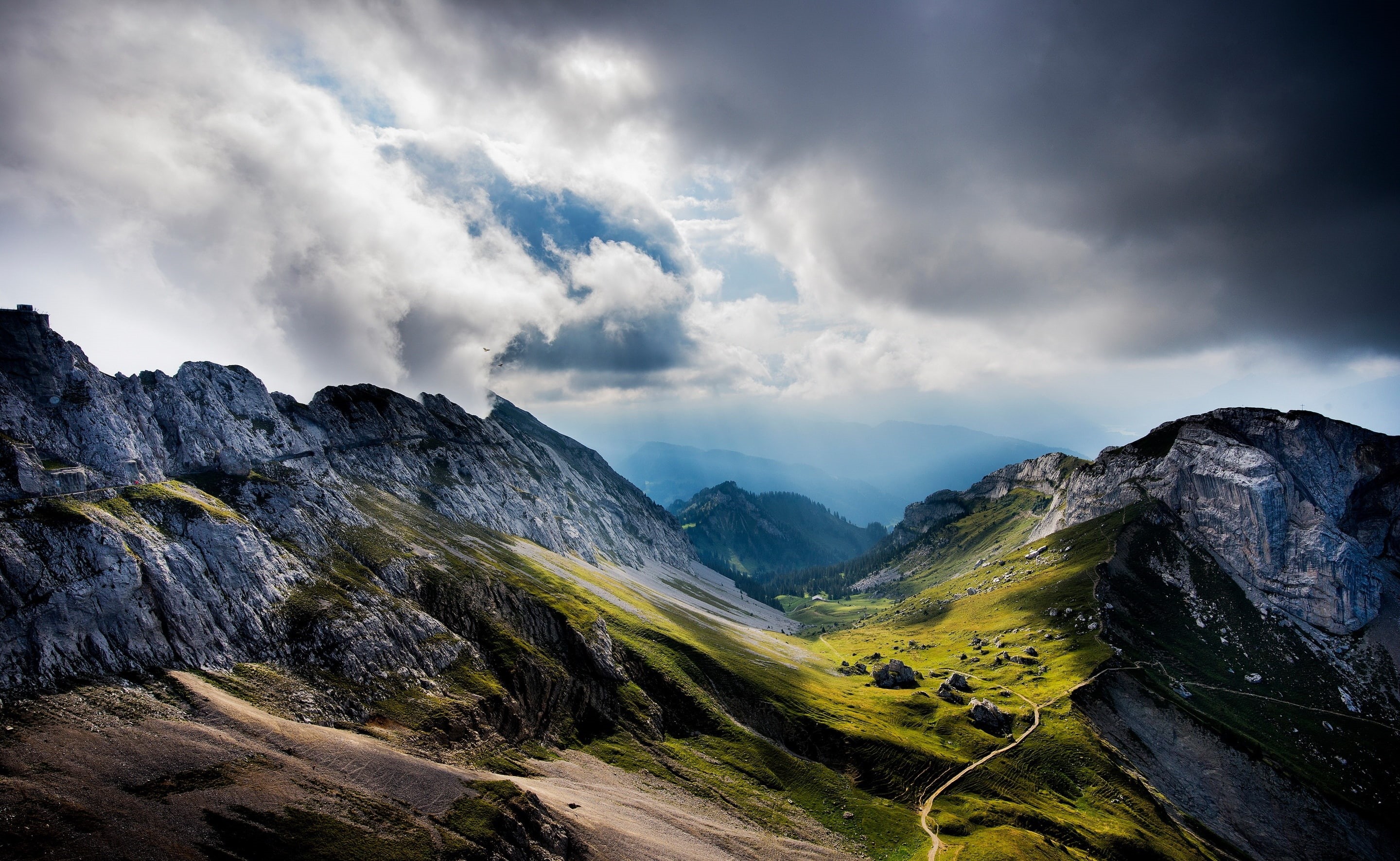 mountain peak, pilatus, solid, outdoors, scenics - nature, 2K, rock, landscape, tranquil scene, mount, no people, sky, environment, overcast, beauty in nature, HD Wallpaper