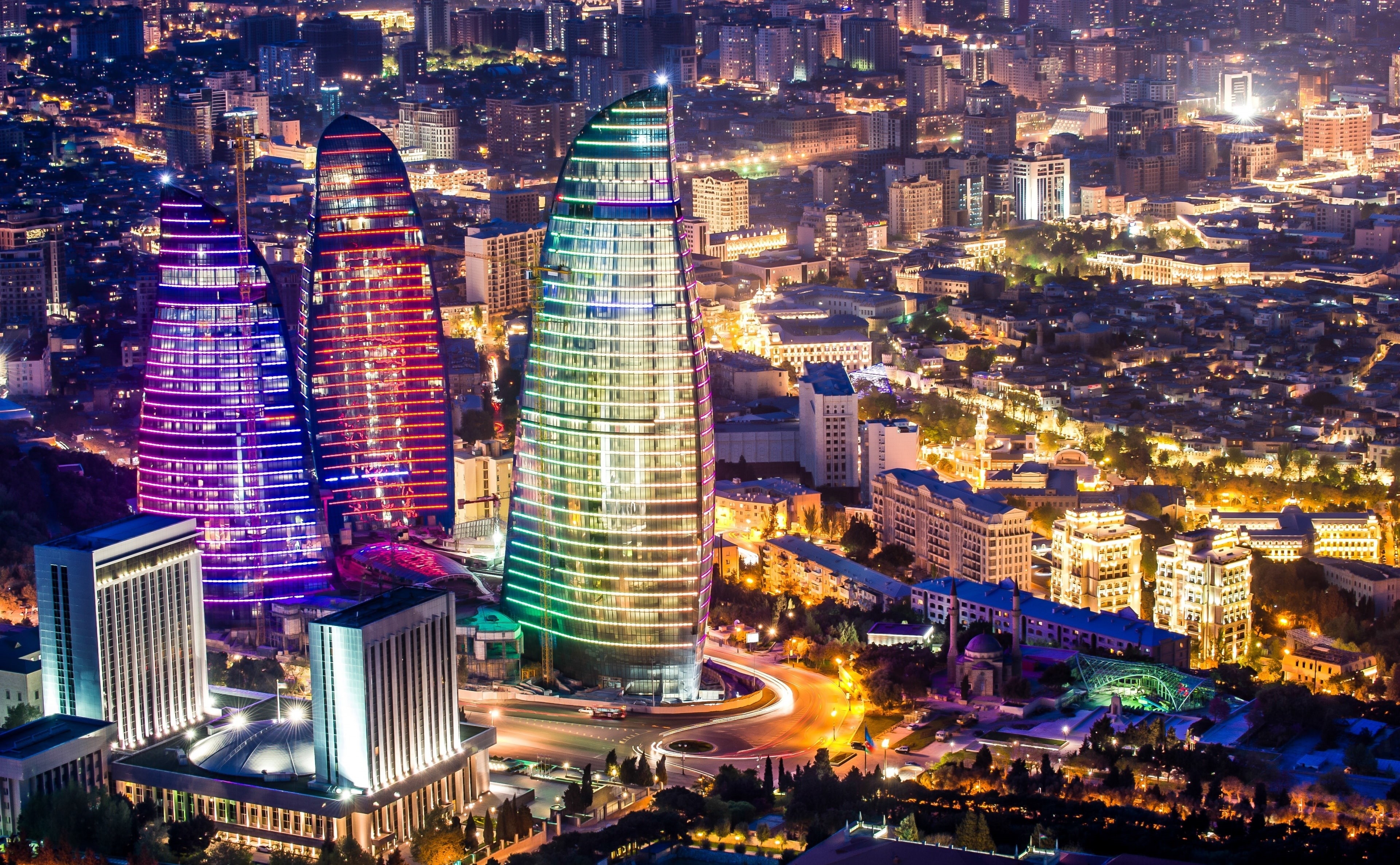 tower, Baku, outdoors, city life, Flame, built structure, rise, city, travel destinations, cityscape, skyscraper, architecture, baku, building exterior, HD Wallpaper