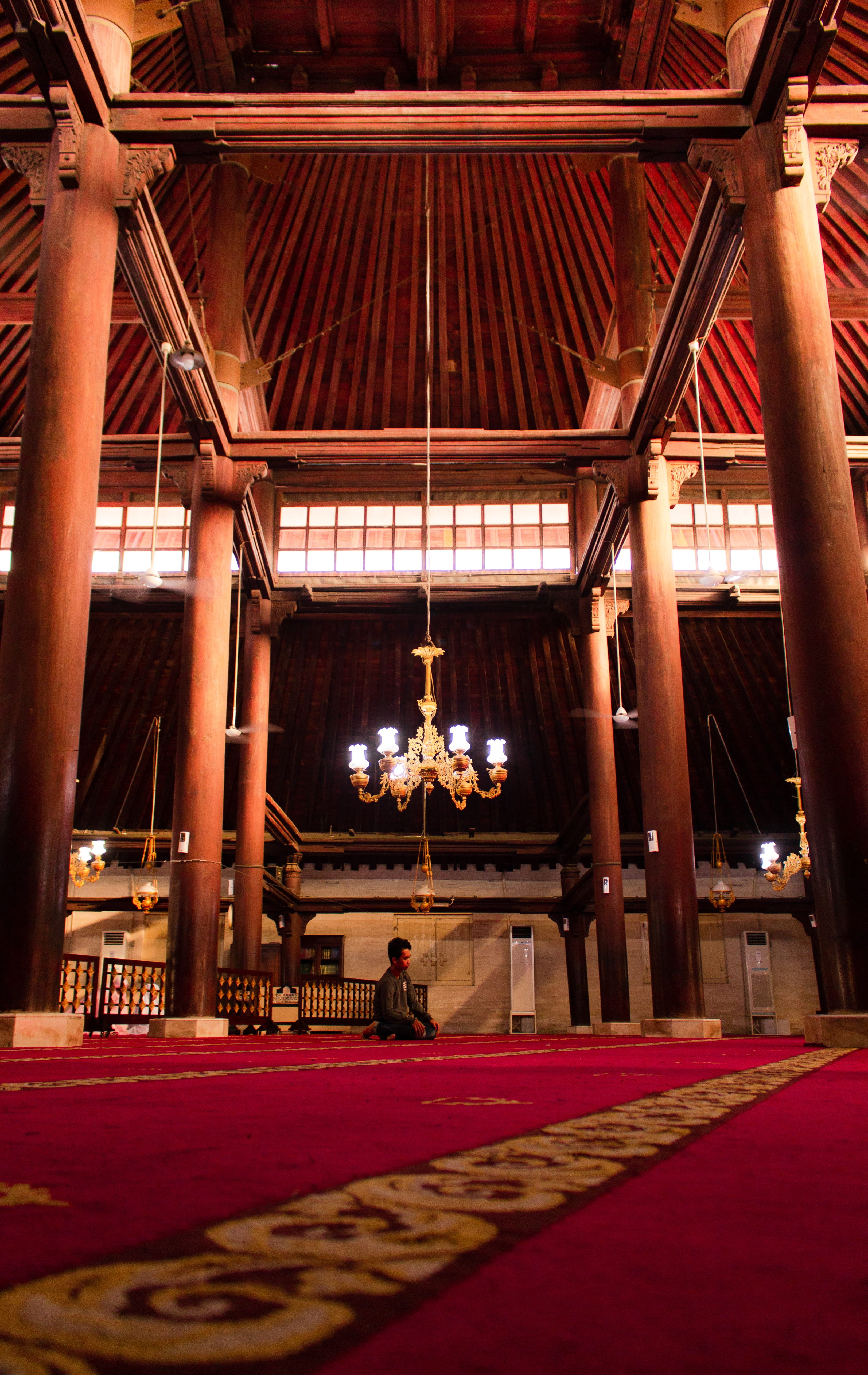 yogyakarta, low angle view, building, lighting equipment, hanging, spirituality, architecture, place of worship, architectural column, belief, incidental people, Phone HD Wallpaper