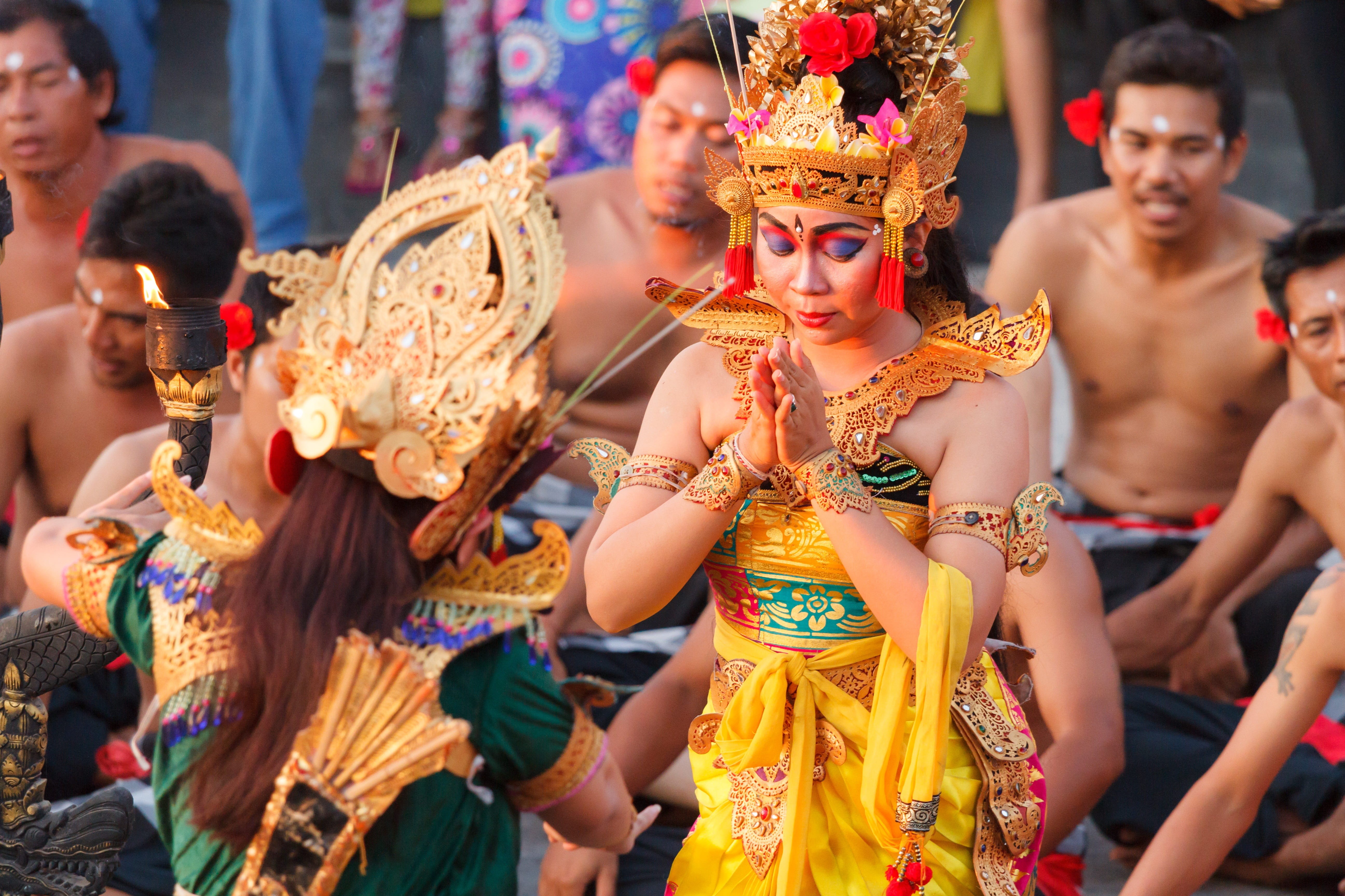 performance, young women, traditional dancing, bali dance, daytime, uluwatu, clothing, headdress, young adult, incidental people, group of people, traditionally, HD Wallpaper