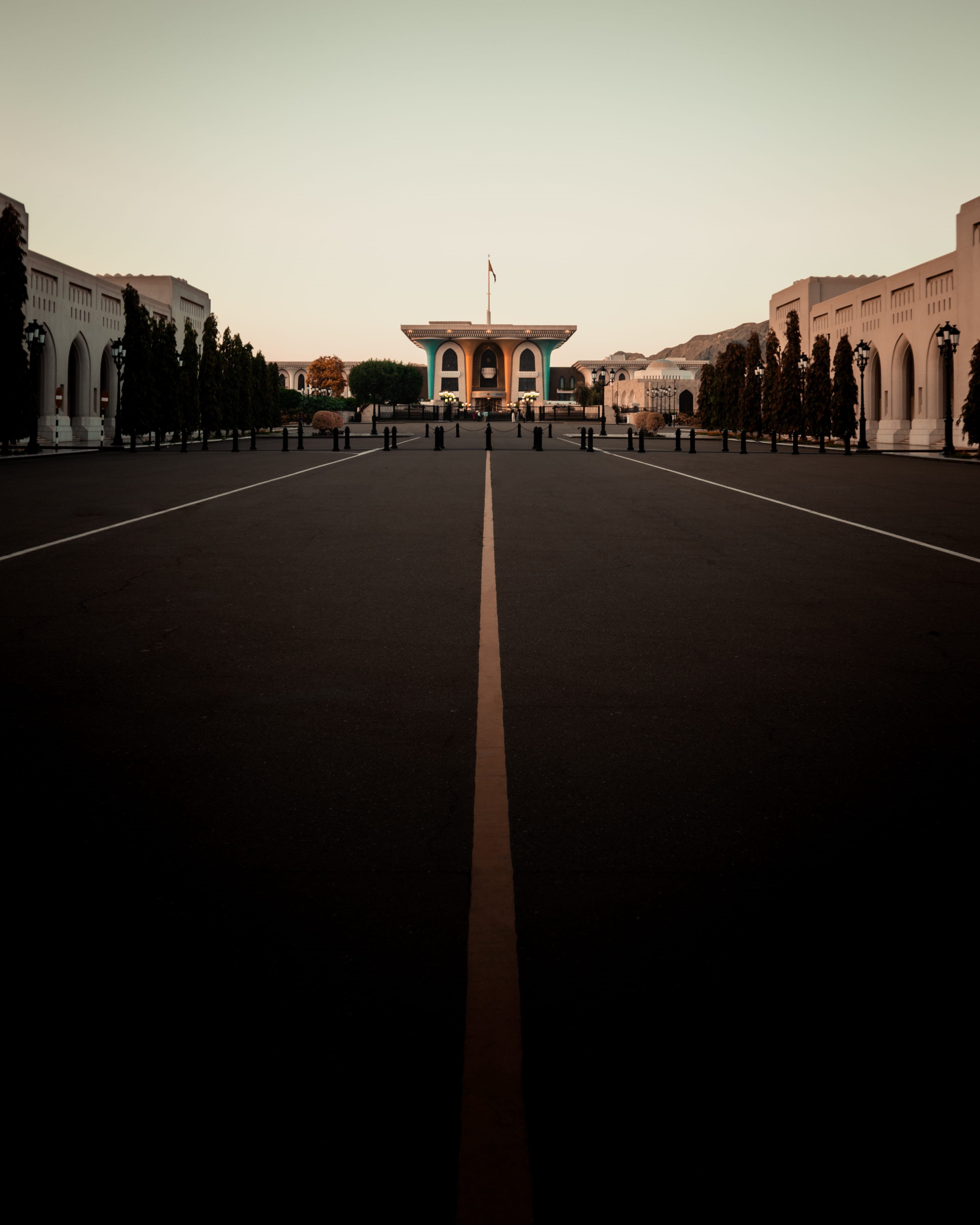 golden tone, monument, sky, road, muscat, built structure, copy space, tarmac, memorial, travel destinations, 4K, direction, nature, the past, way, clear sky, Phone HD Wallpaper