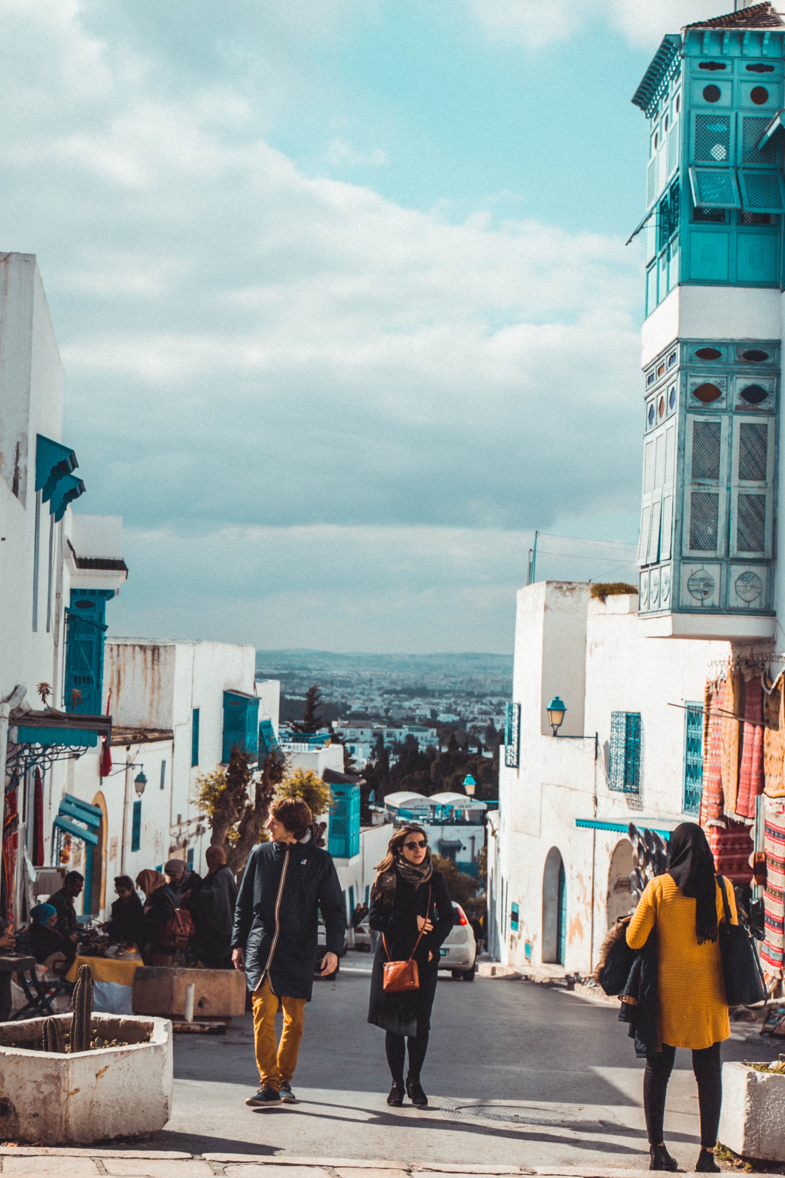 city, real people, architecture, walking, sidi bou said, tunisian, nature, white buildings, city view, north africa, adult, street fashion, people, women, Phone HD Wallpaper