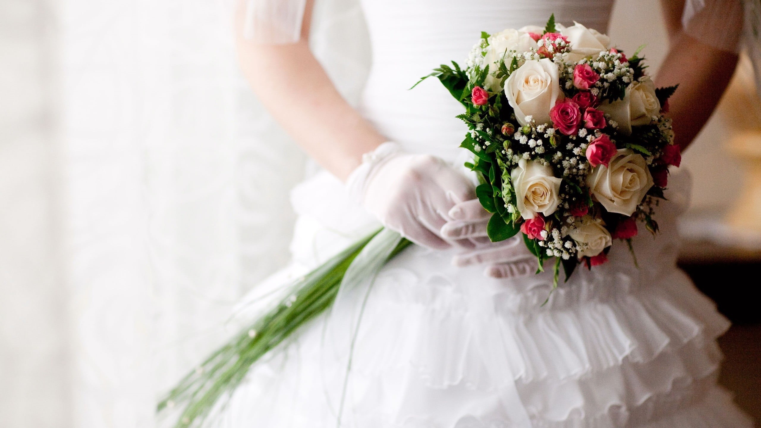 midsection, bouquet, bride, event, plant, white color, wedding, flower arrangement, rose - flower, life events, fashion, women, flower head, bouquets, 2K, HD Wallpaper