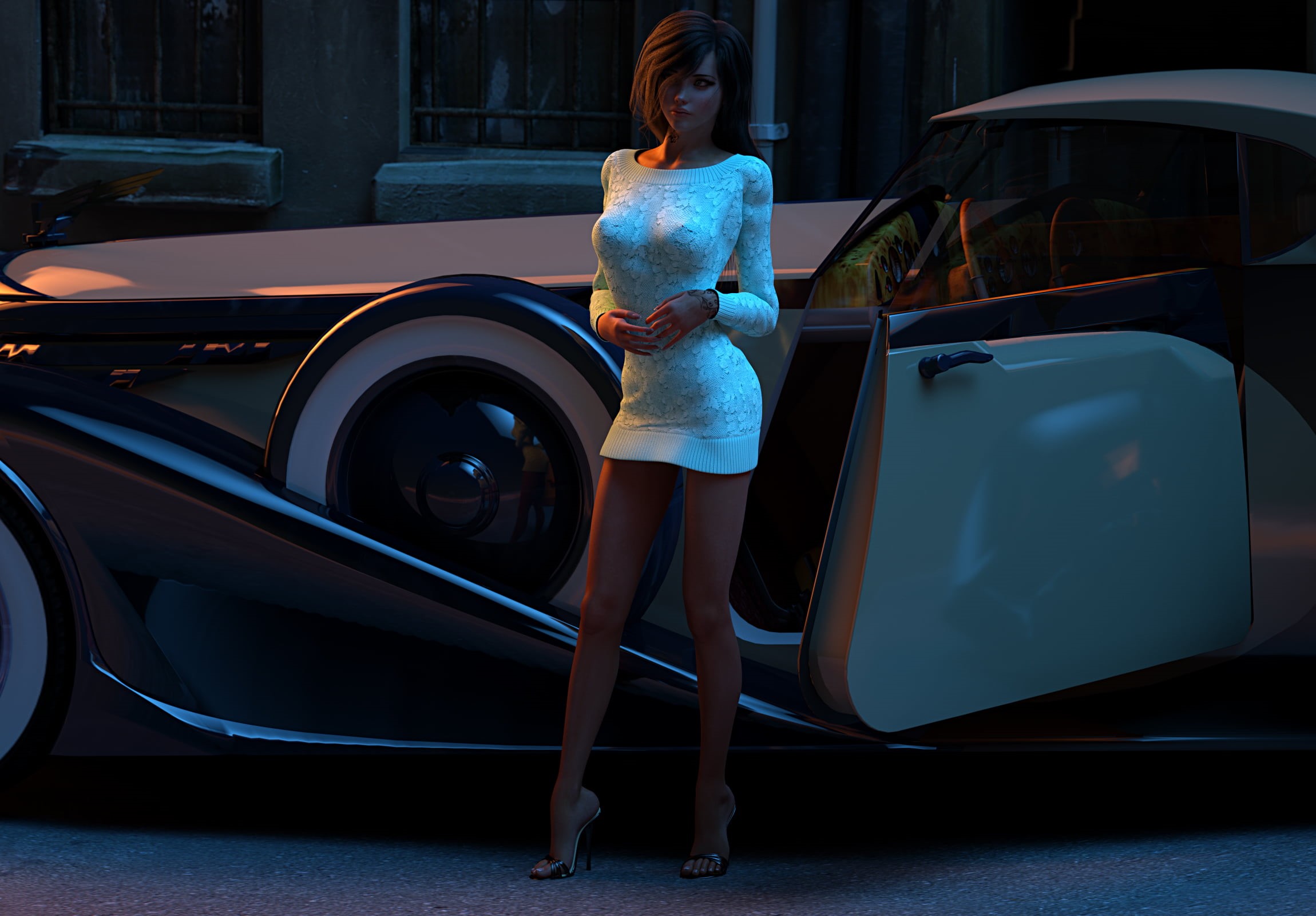 standing, luxury, young adult, land vehicle, fashion, leisure activity, night, kelly, women, mode of transportation, full length, auto, hairstyle, dress, HD Wallpaper