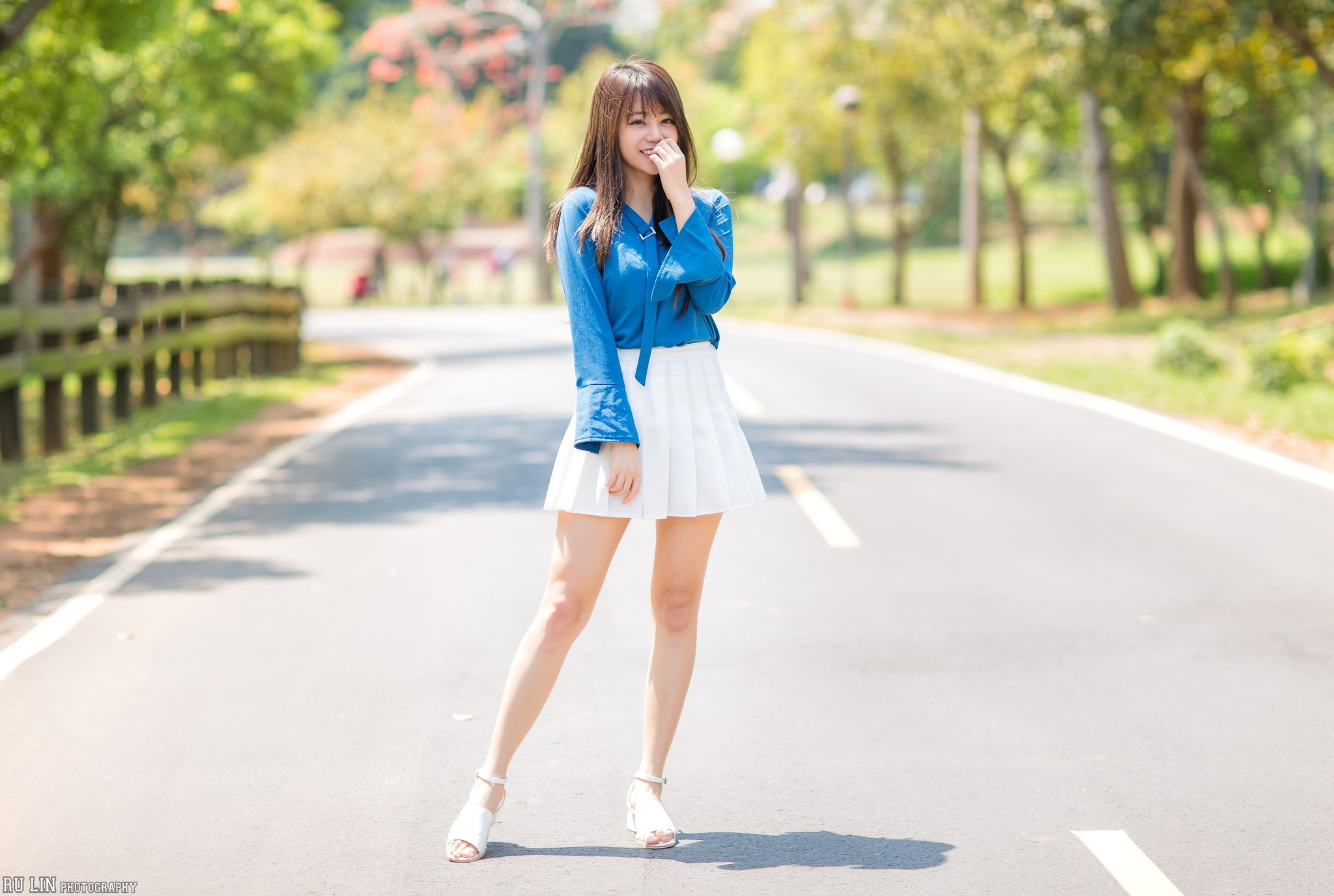 brunette, women, road, 1080P, model, dress, Asian, HD Wallpaper
