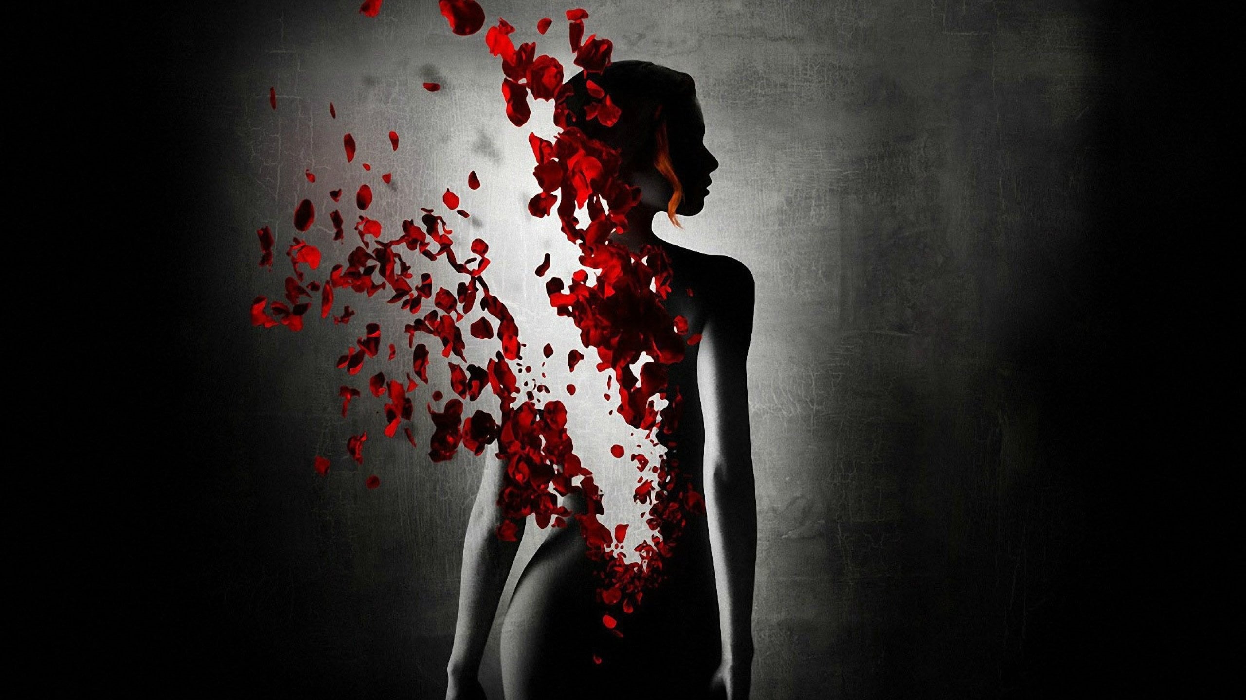 young adult, fantasy, girls, art, spooky, horror, adult, black background, digital composite, indoors, red, depression - sadness, studio shot, gray background, HD Wallpaper