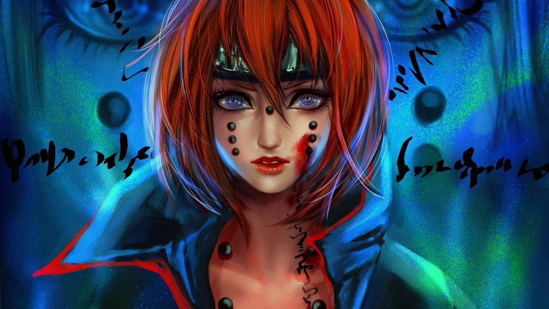 body paint, hairstyle, manga, one person, multi colored, studio shot, portrait, lipstick, front view, women, indoors, anime girls, adult, headshot, 1080P, HD Wallpaper