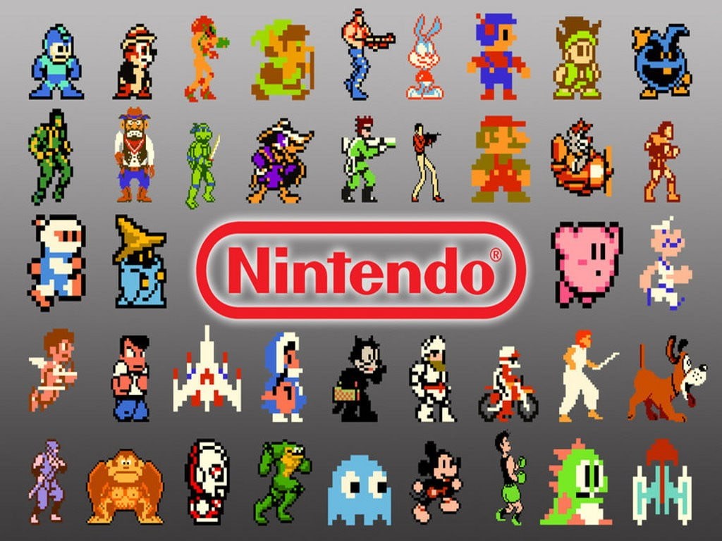 video games, communication, sign, 480P, pixels, logo, adult, childhood, Nintendo, males, women, business, choice, men, retro games, people, multi colored, HD Wallpaper