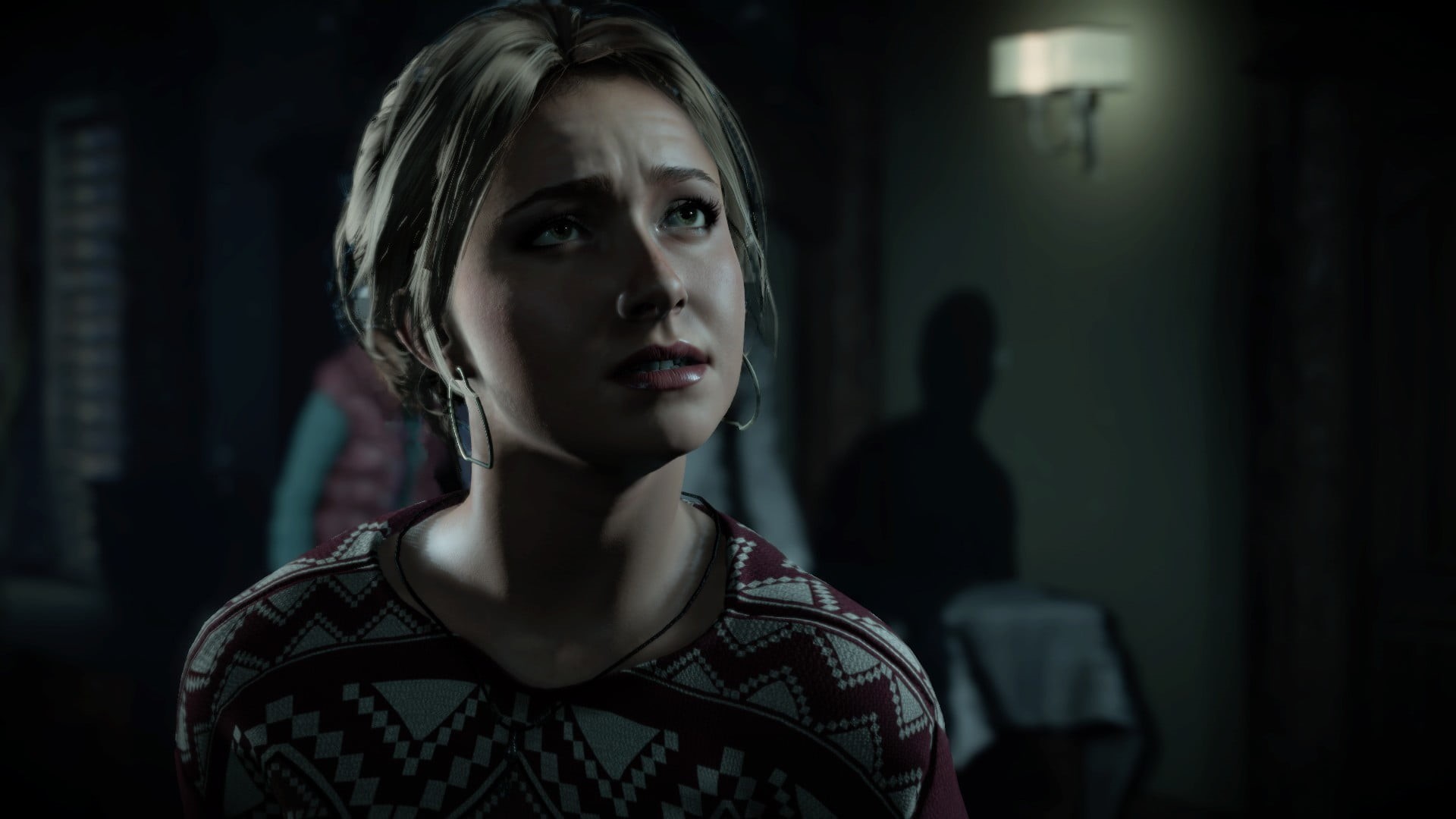 one person, women, CGI, indoors, close-up, standing, dark, Until Dawn, 1080P, headshot, video games, focus on foreground, teenager, front view, hairstyle, HD Wallpaper