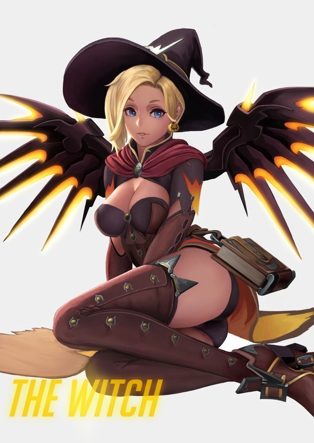 open shirt, females, beauty, digital, one person, 720P, woman, Witch Mercy, hat, anime girls, adult, fun, headwear, blonde, short hair, fashion, Phone HD Wallpaper
