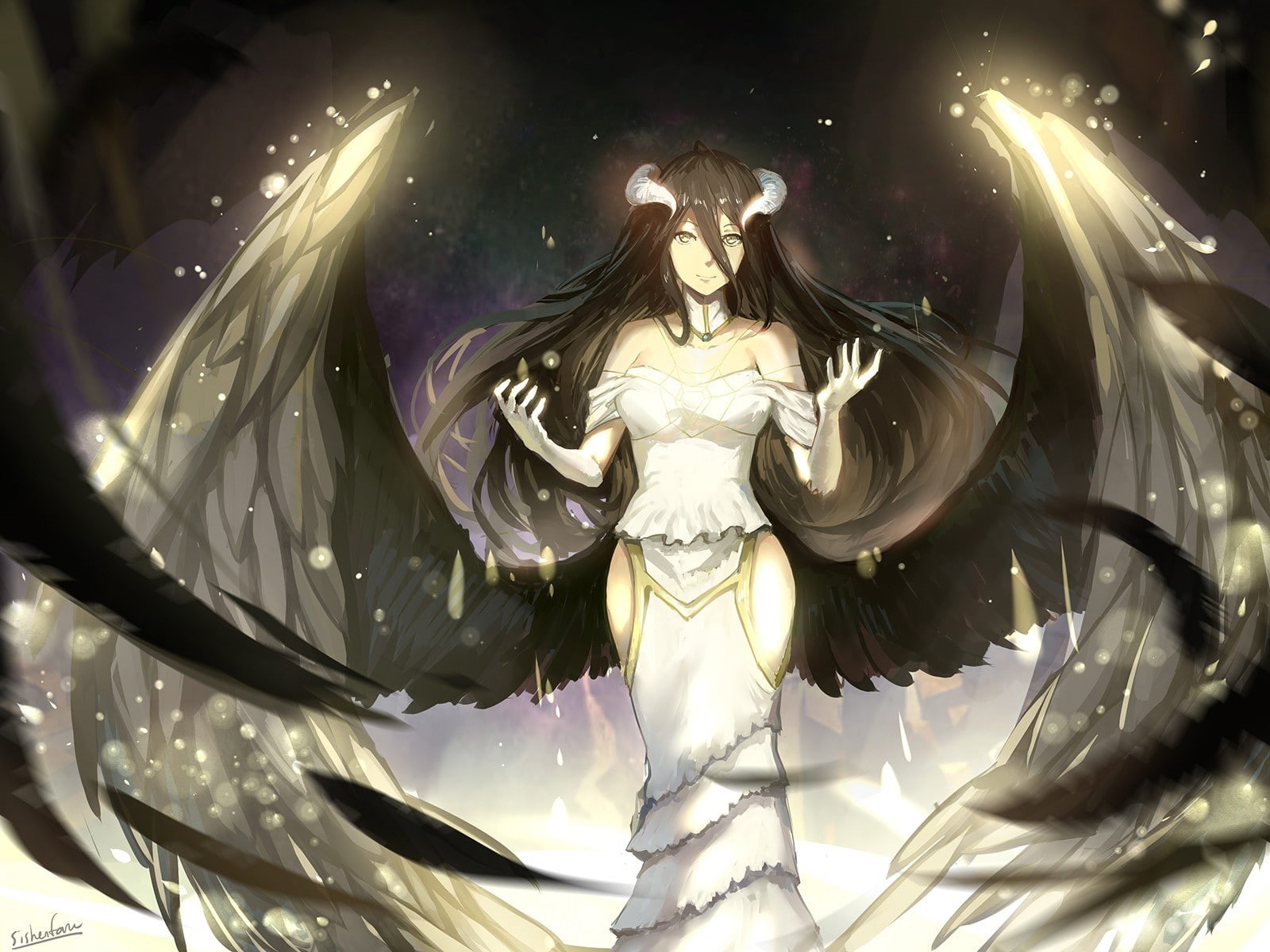 720P, Overlord (anime), horns, anime, Albedo (OverLord), wings, anime girls, HD Wallpaper