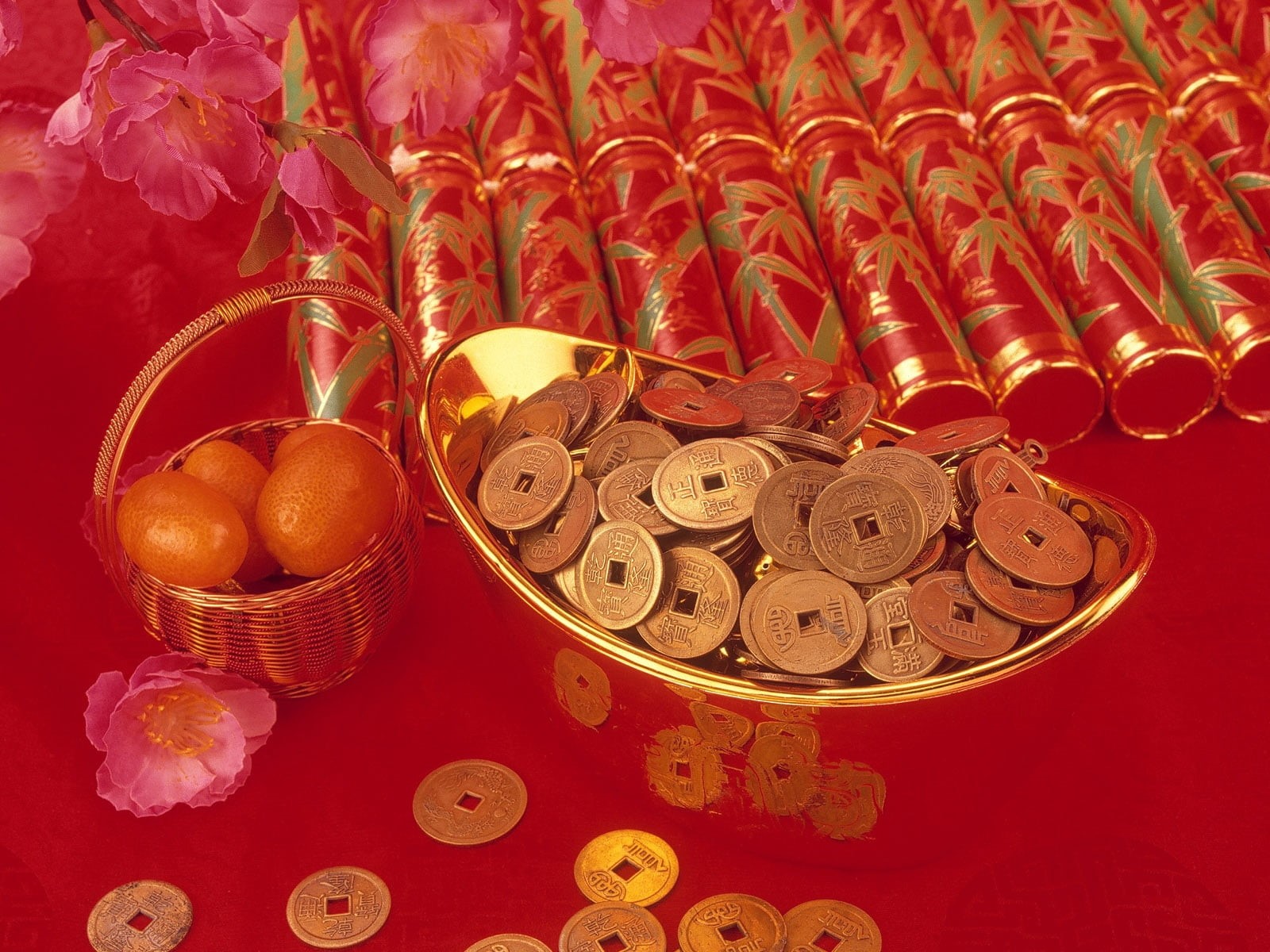 coins, event, decoration, currency, finance, gold Colored, patterns, symbol, prosperity, 720P, colored, luck, container, food, fabric, red, business, celebration, HD Wallpaper