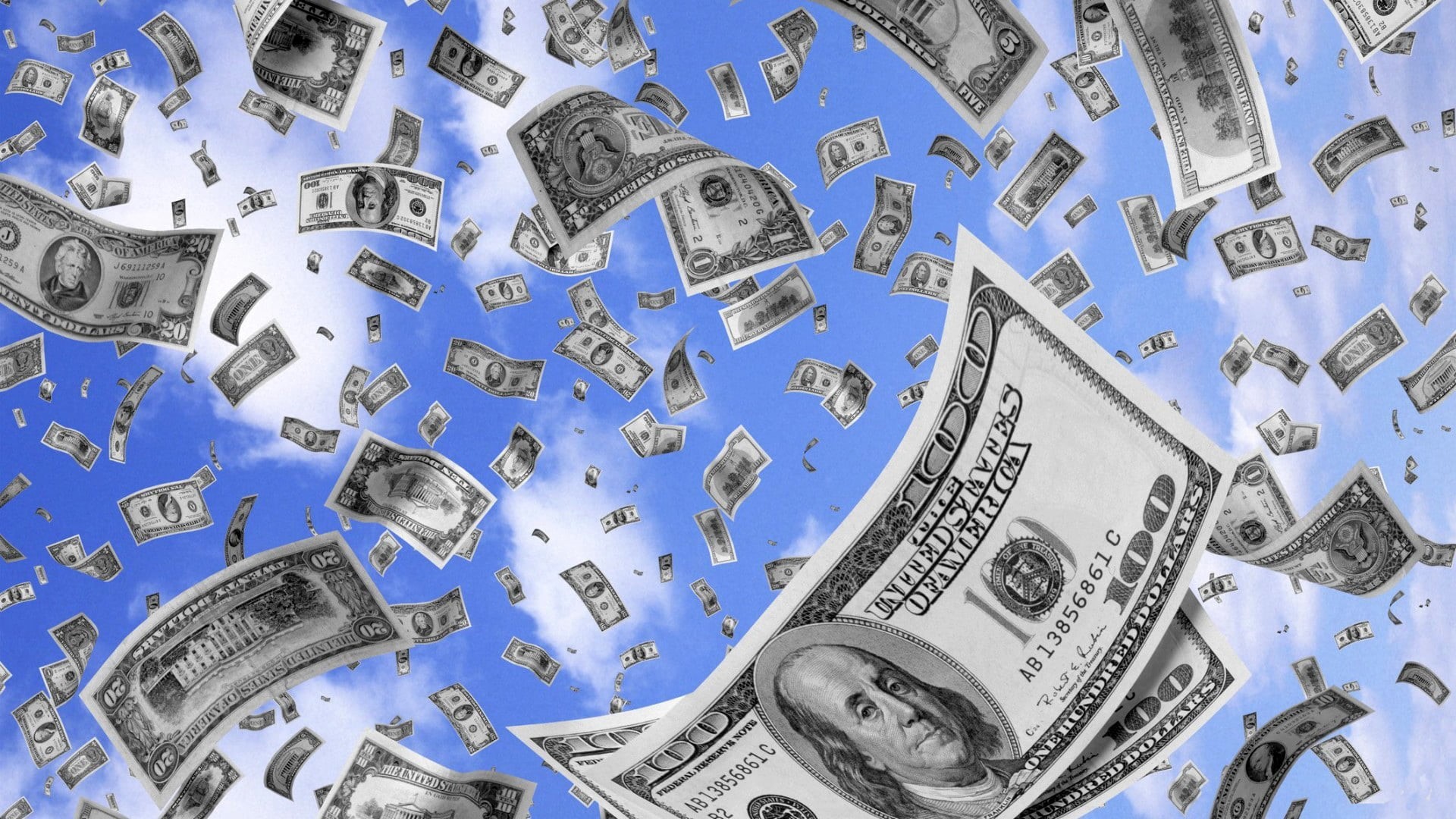 s, 1080P, BILLS, number 100, winning, paper, dollar, home finances, prosperity, ideas, wages, savings, CLOUDS, u, investment, BACKGROUND, abundance, uS Currency, HD Wallpaper
