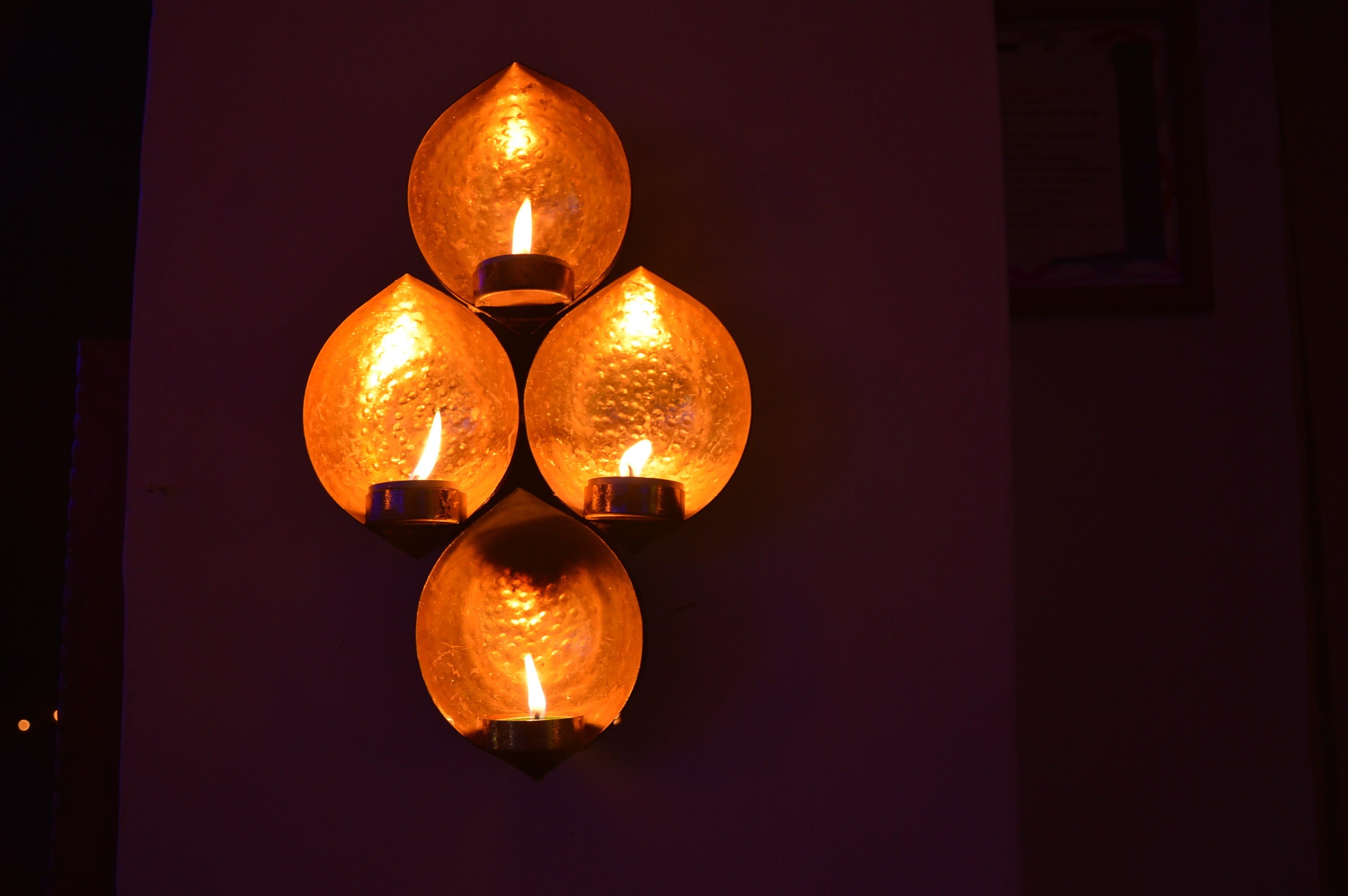 electric light, light bulb, chinese new year, 2K, orange color, four, decoration, candle, indoors, lighting equipment, illuminated, holders, electricity, HD Wallpaper