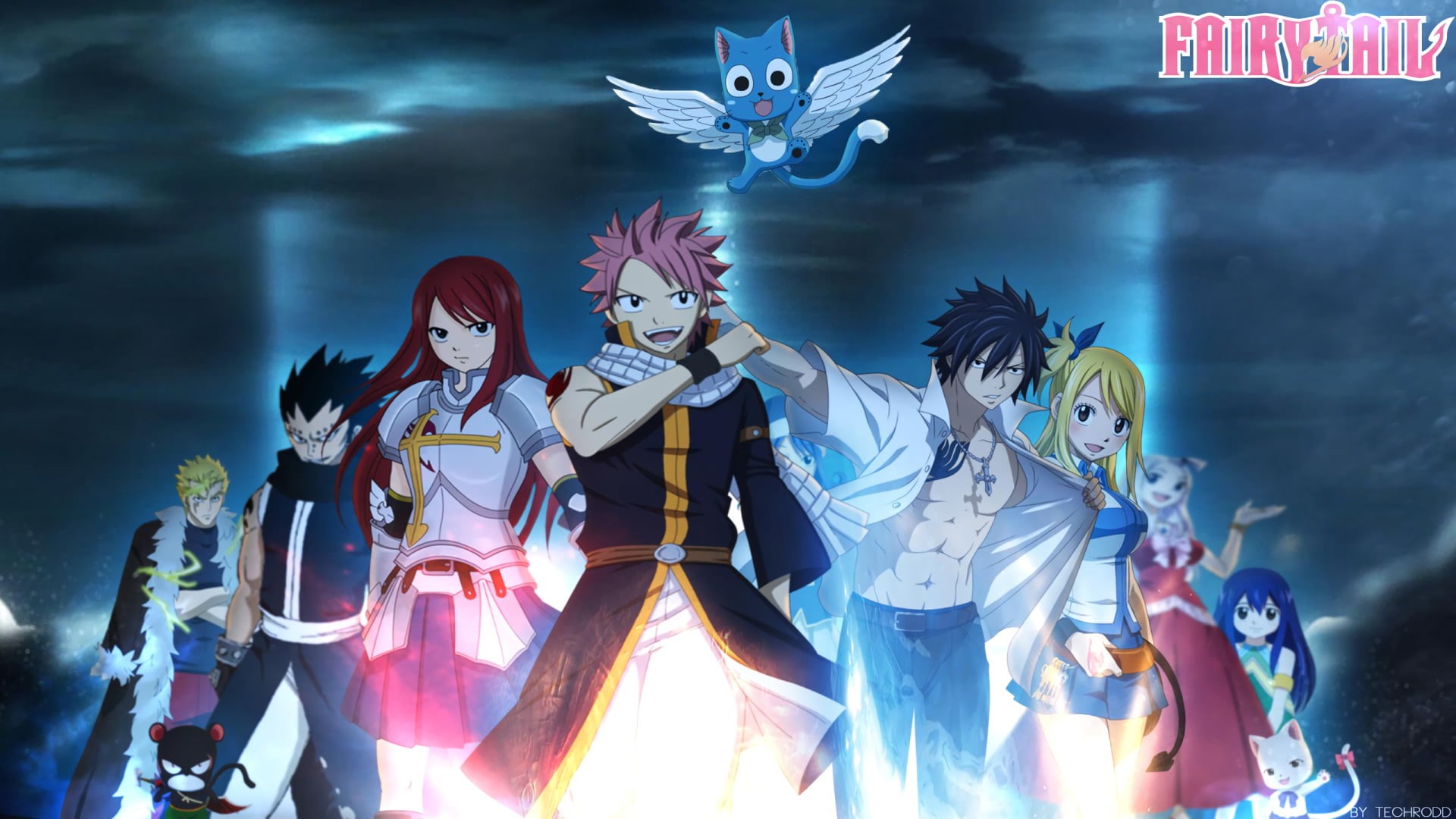 group of people, Natsu Dragneel, arts culture and entertainment, 1080P, Fairy Tail, indoors, celebration, Happy (Fairy Tail), men, composite image, Lucy Heartfilia, HD Wallpaper