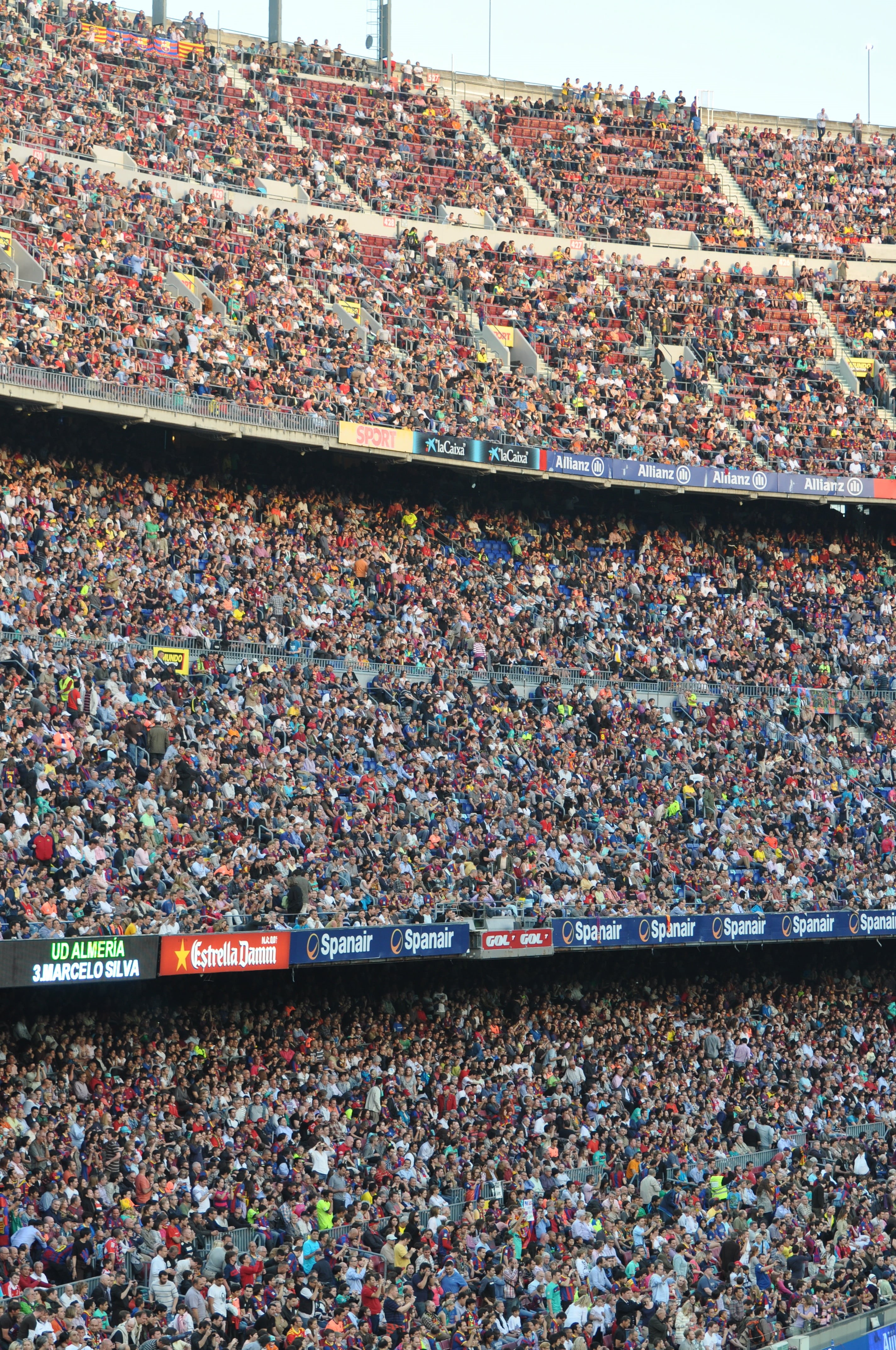 track, barcelona, group of people, football, large group of people, audience, railroad track, high angle view, 4K, multi colored, stadium, crowd, nature, Phone HD Wallpaper