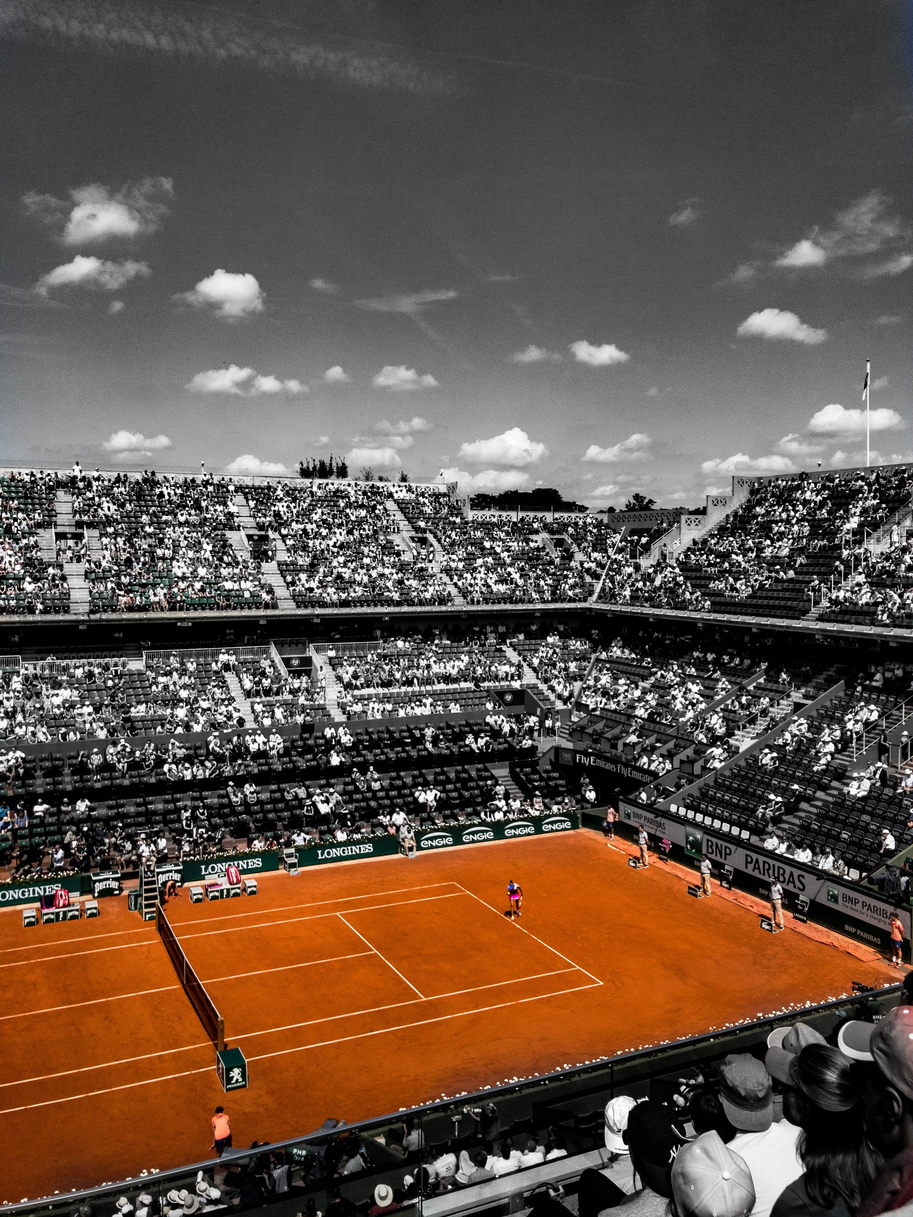 paris, cloud - sky, snow, sport, winter, day, spectator, outdoors, 4K, colour black and white, tennis, stadium, high angle view, cold temperature, competition, Phone HD Wallpaper