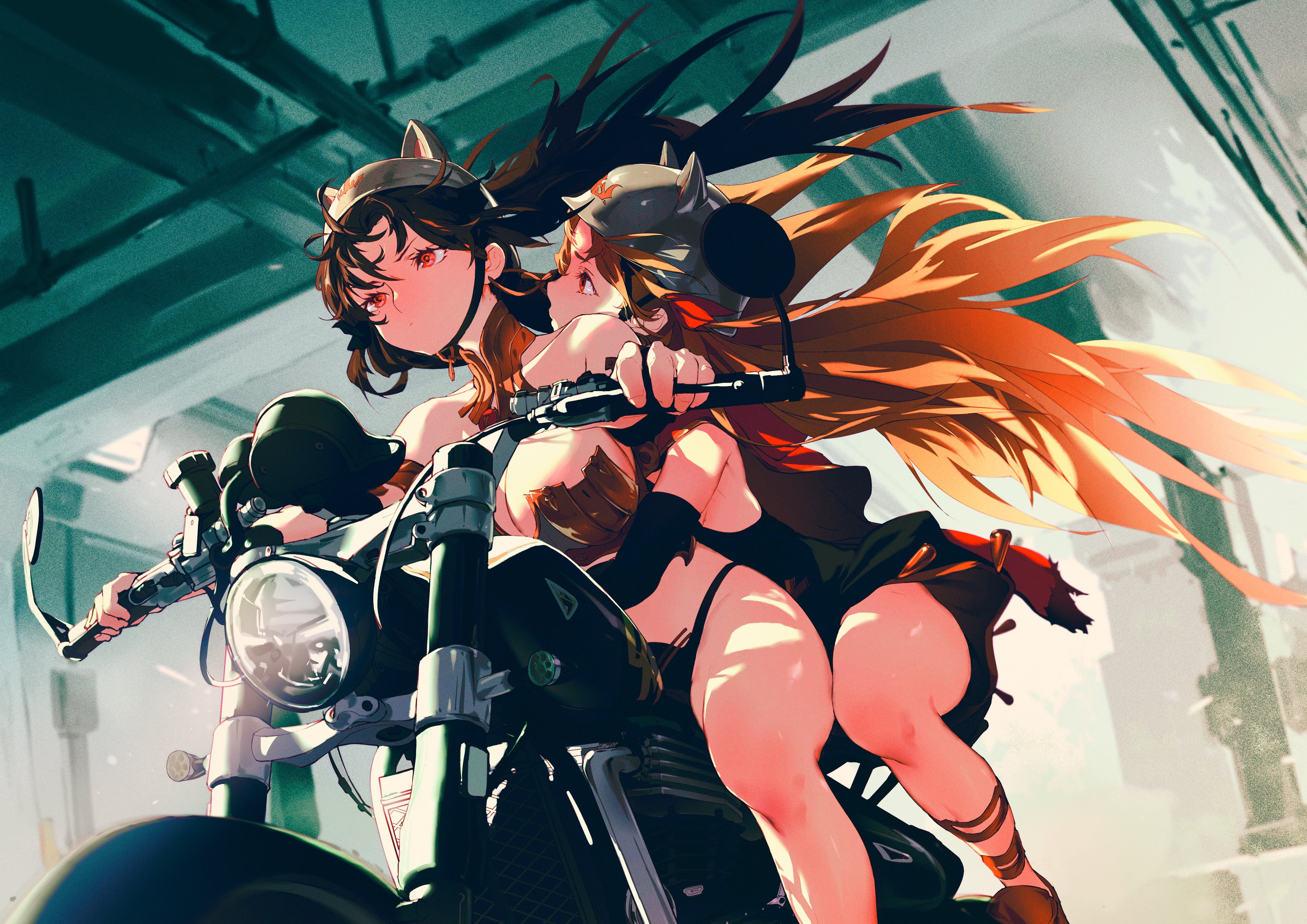 anime, animal ears, Ereshkigal (Fate/Grand Order), Ishtar (Fate Grand Order), Fate/Grand Order, motorcycle, 4K, anime girls, HD Wallpaper