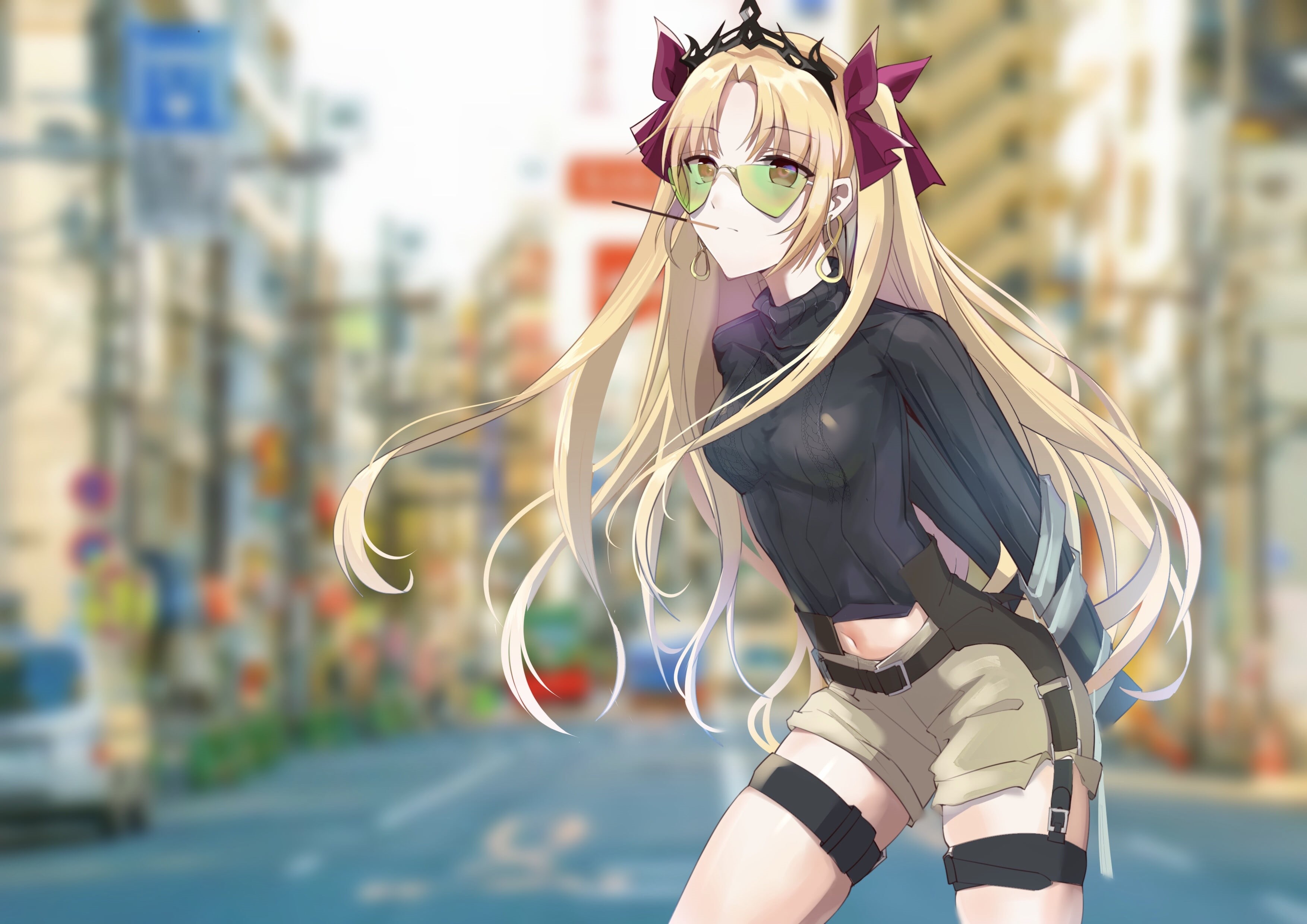 Girl, Blonde, Long Hair, Twintails, Earrings, Fate/Grand Order, 2K, Fate Series, Shorts, Glasses, Turtleneck, Ereshkigal (Fate/Grand Order), Headpiece, HD Wallpaper