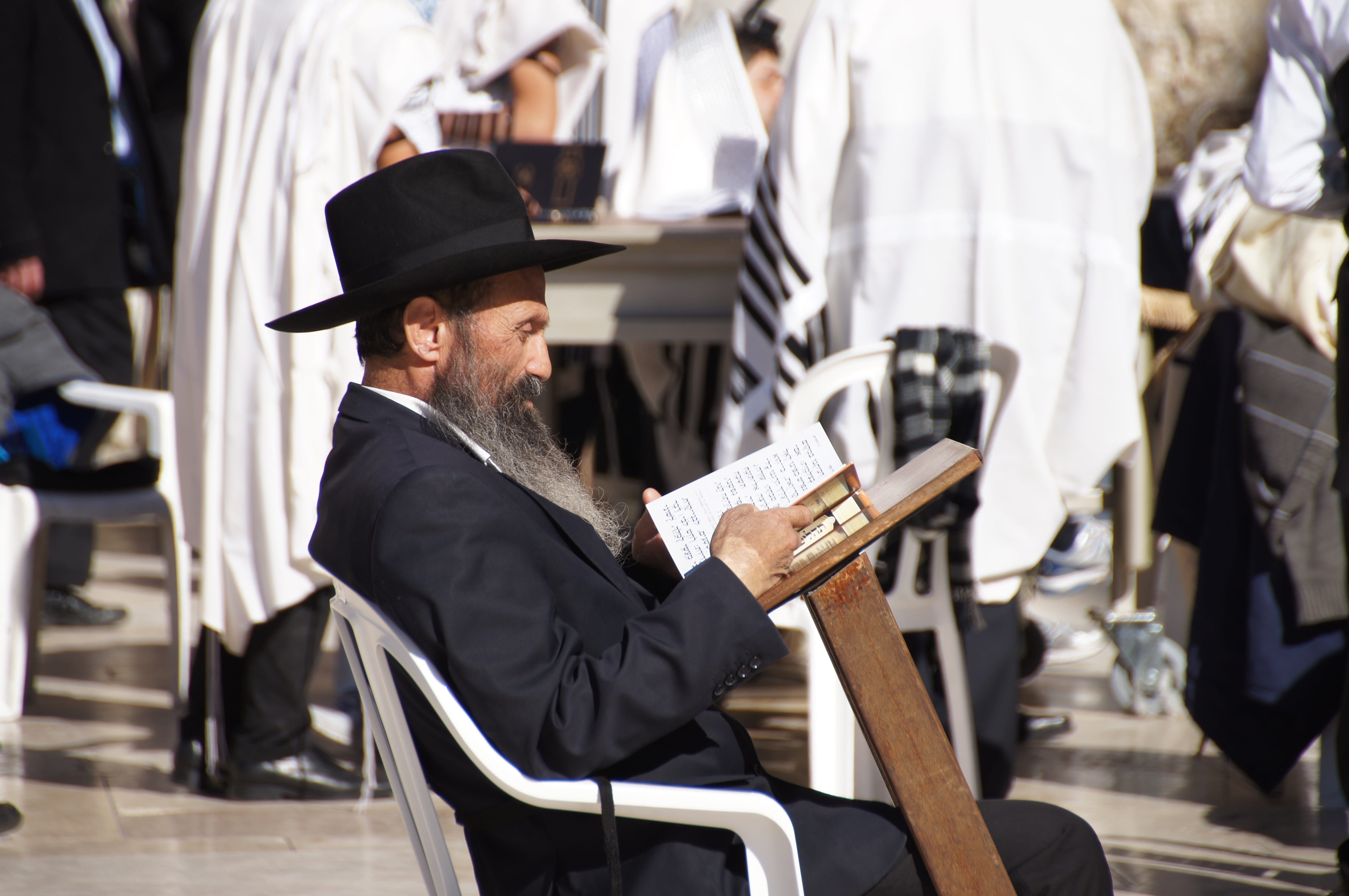 business, prayer, chair, reading, newspaper, torah, men, males, jewish, belief, bible, faith, book, pray, symbol, hat, cap, jerusalem, sacred, mature adult, HD Wallpaper