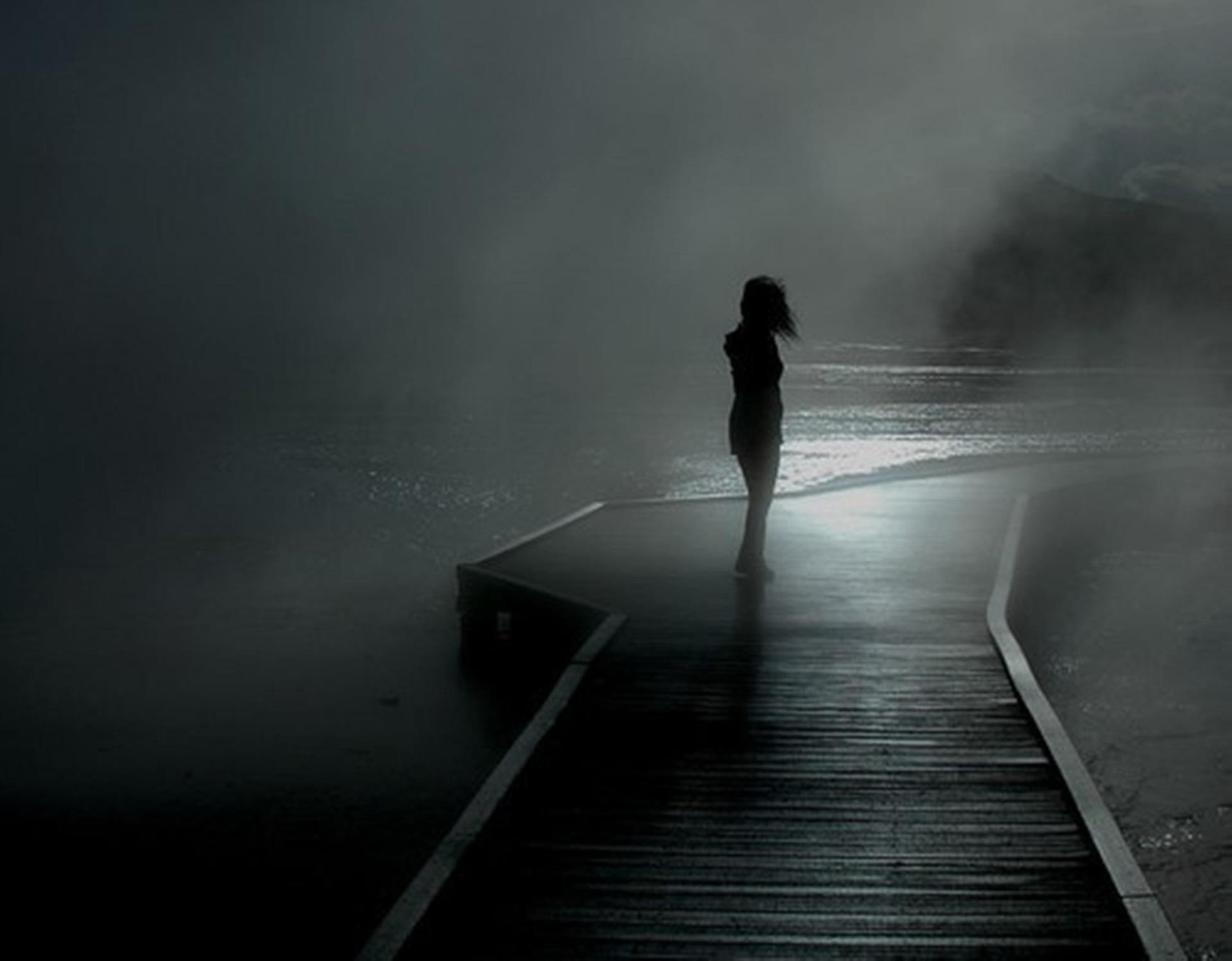 1080P, alone, women, figure, dock, wooden, white, black, 3d and abstract, beautyful, HD Wallpaper