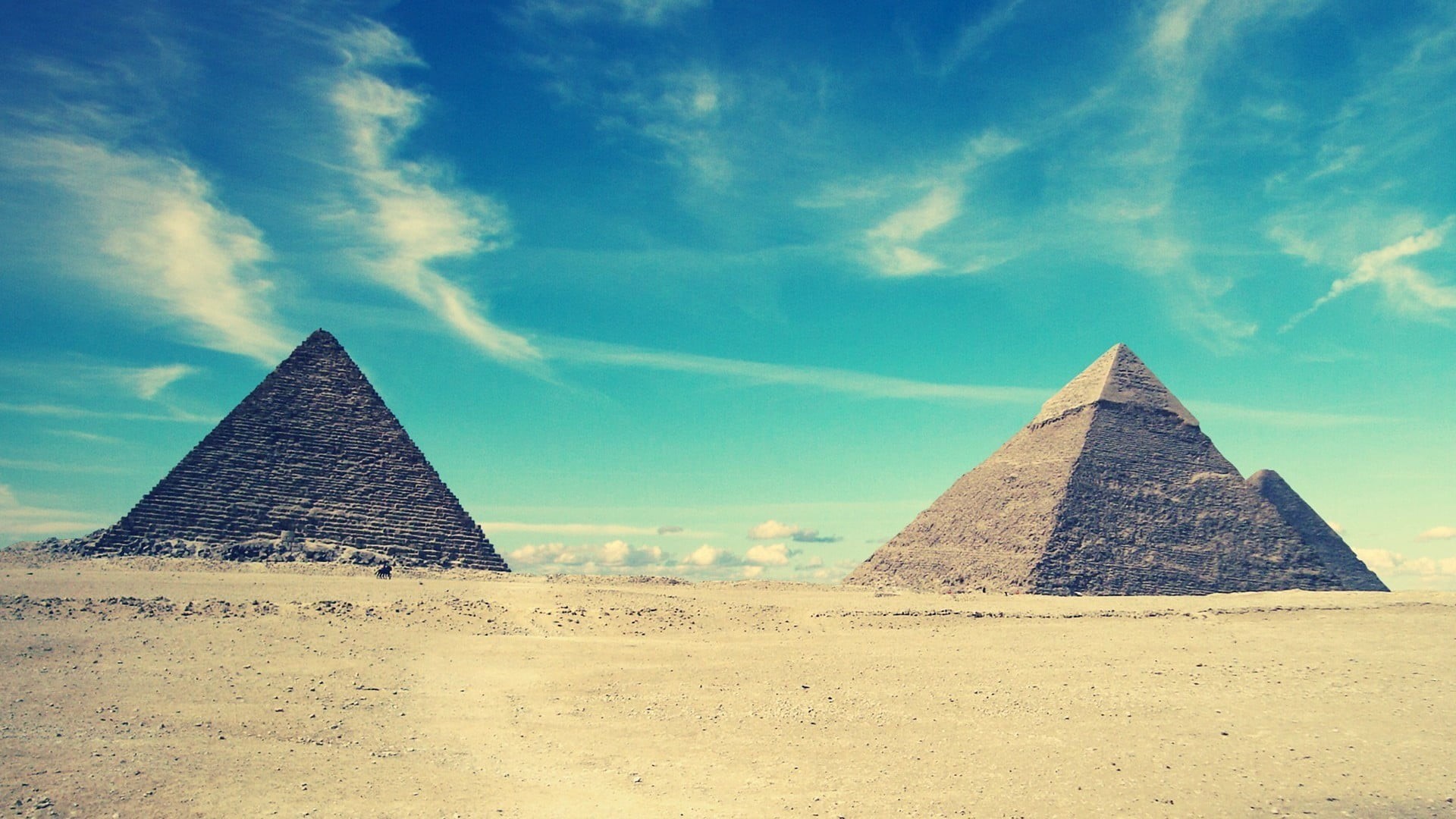 egypt, sky, shape, cloud - sky, triangle shape, ancient civilization, outdoors, travel destinations, land, ancient, 1080P, built structure, city, the past, HD Wallpaper